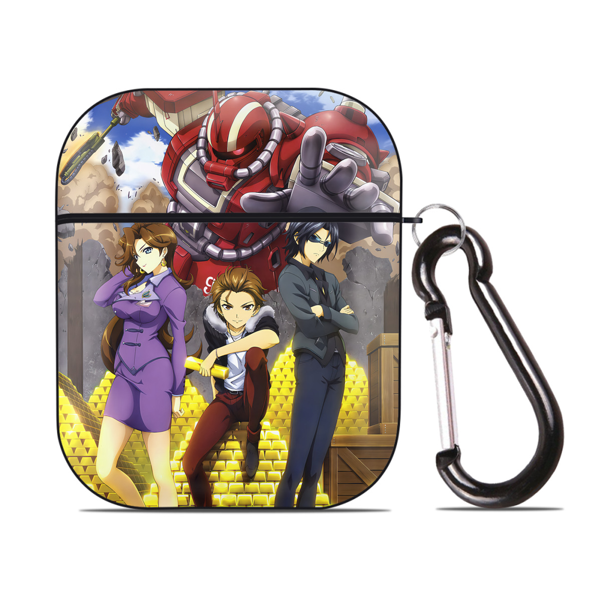 （画像用） 機動戦士ガンダム Mobile Suit Gundam AirPods 第2世代保護ケース ハードシェル ブラック 耐衝撃・防指紋・カラビナ付き