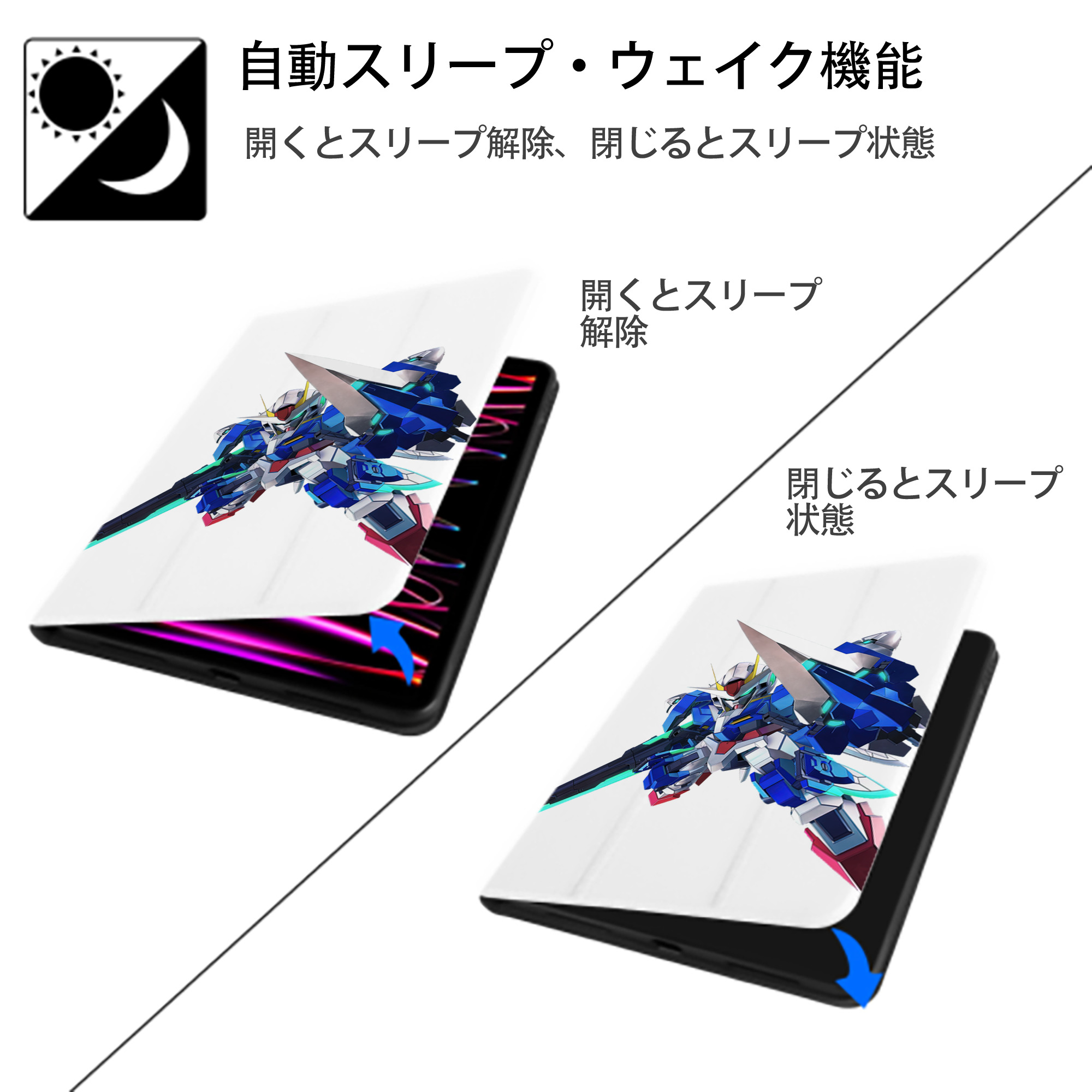 機動戦士ガンダム Mobile Suit Gundam IPad ケース ペン収納付き 三つ折りスタンド PUレザー×シリコン 対応機種9.5/10.5/10.9インチ