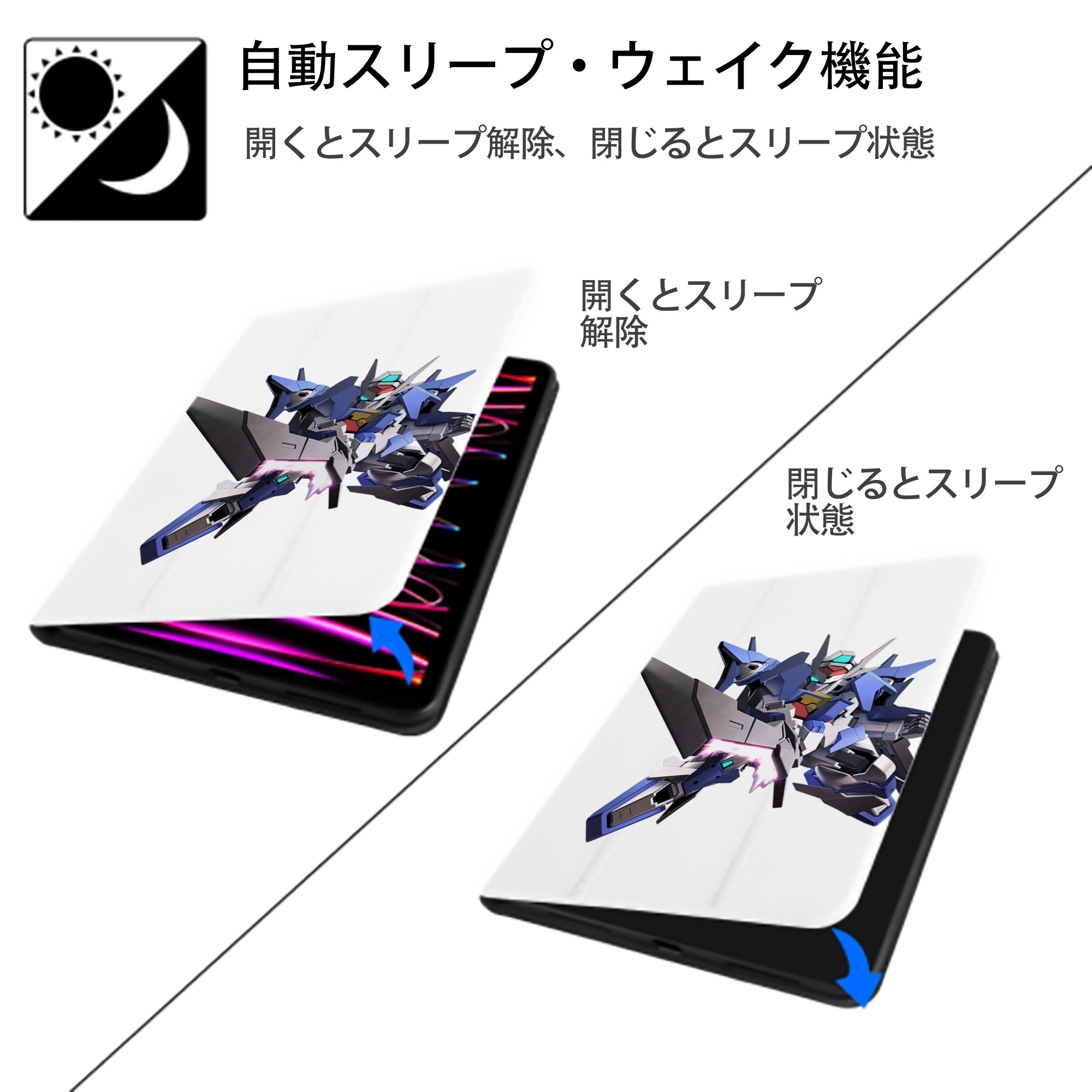 機動戦士ガンダム Mobile Suit Gundam IPad ケース ペン収納付き 三つ折りスタンド PUレザー×シリコン 対応機種9.5/10.5/10.9インチ