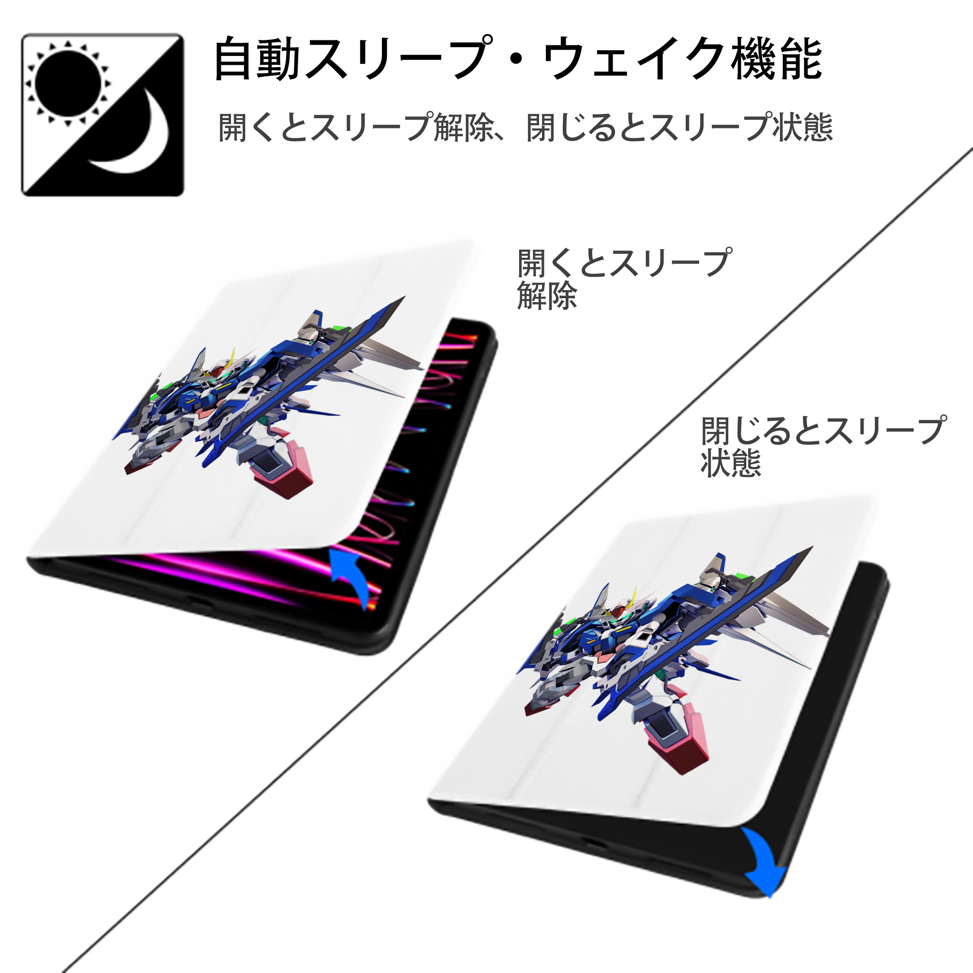 機動戦士ガンダム Mobile Suit Gundam IPad ケース ペン収納付き 三つ折りスタンド PUレザー×シリコン 対応機種9.5/10.5/10.9インチ