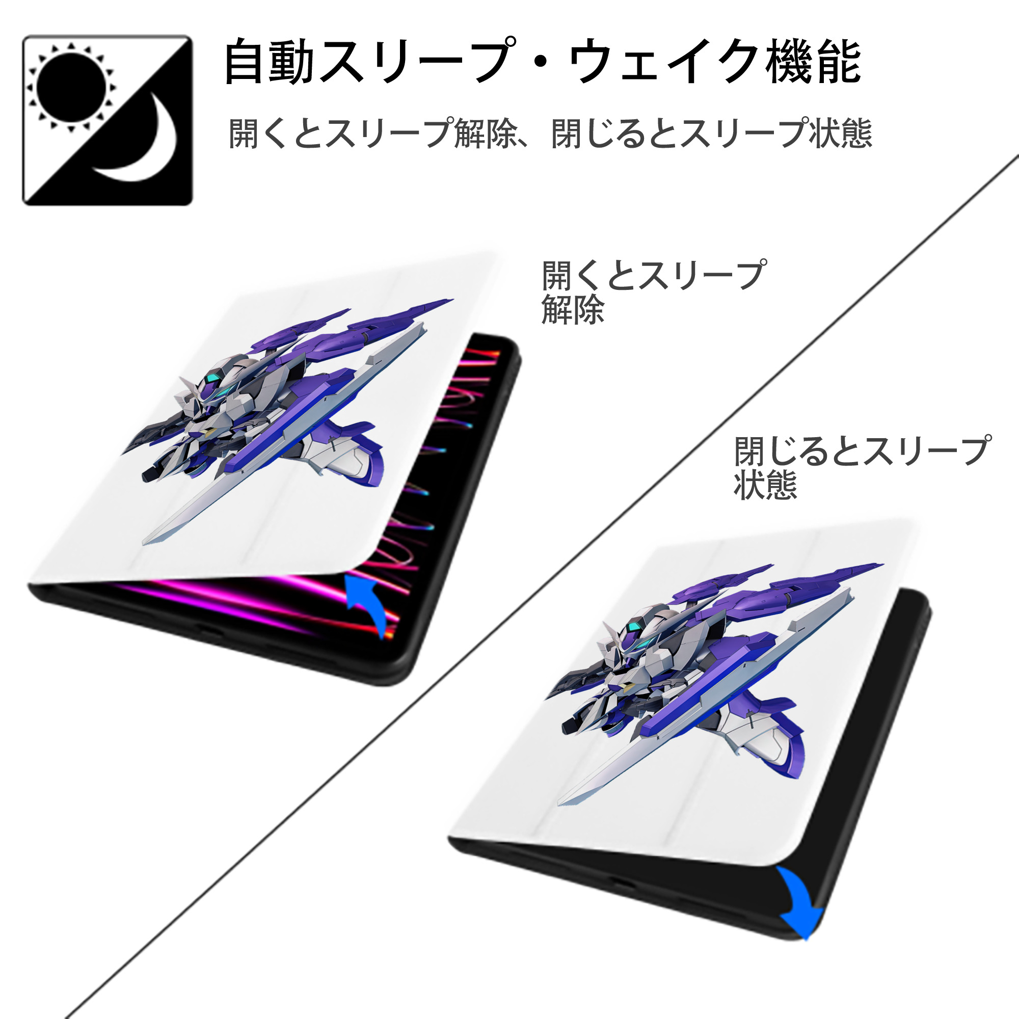 機動戦士ガンダム Mobile Suit Gundam IPad ケース ペン収納付き 三つ折りスタンド PUレザー×シリコン 対応機種9.5/10.5/10.9インチ