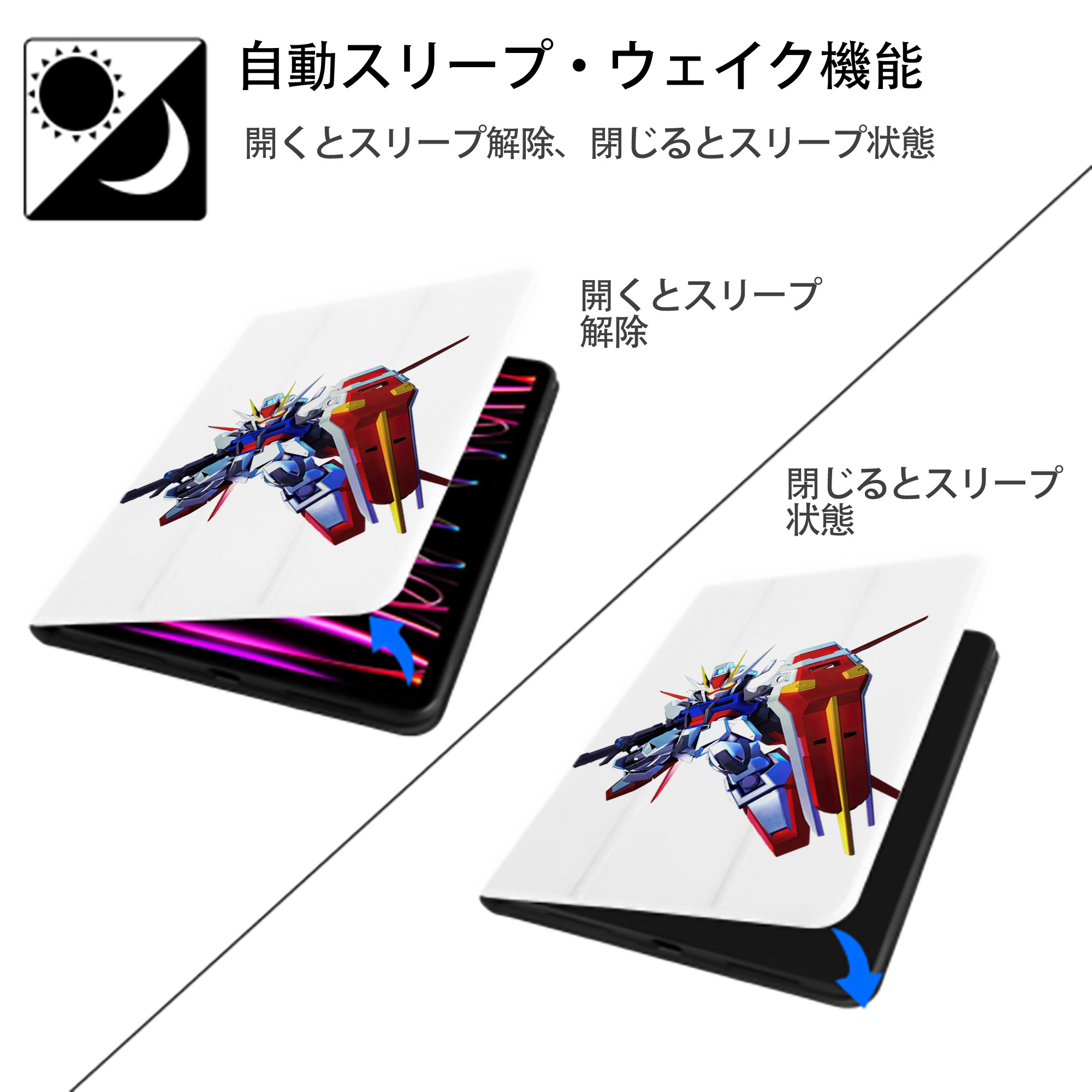 機動戦士ガンダム Mobile Suit Gundam IPad ケース ペン収納付き 三つ折りスタンド PUレザー×シリコン 対応機種9.5/10.5/10.9インチ