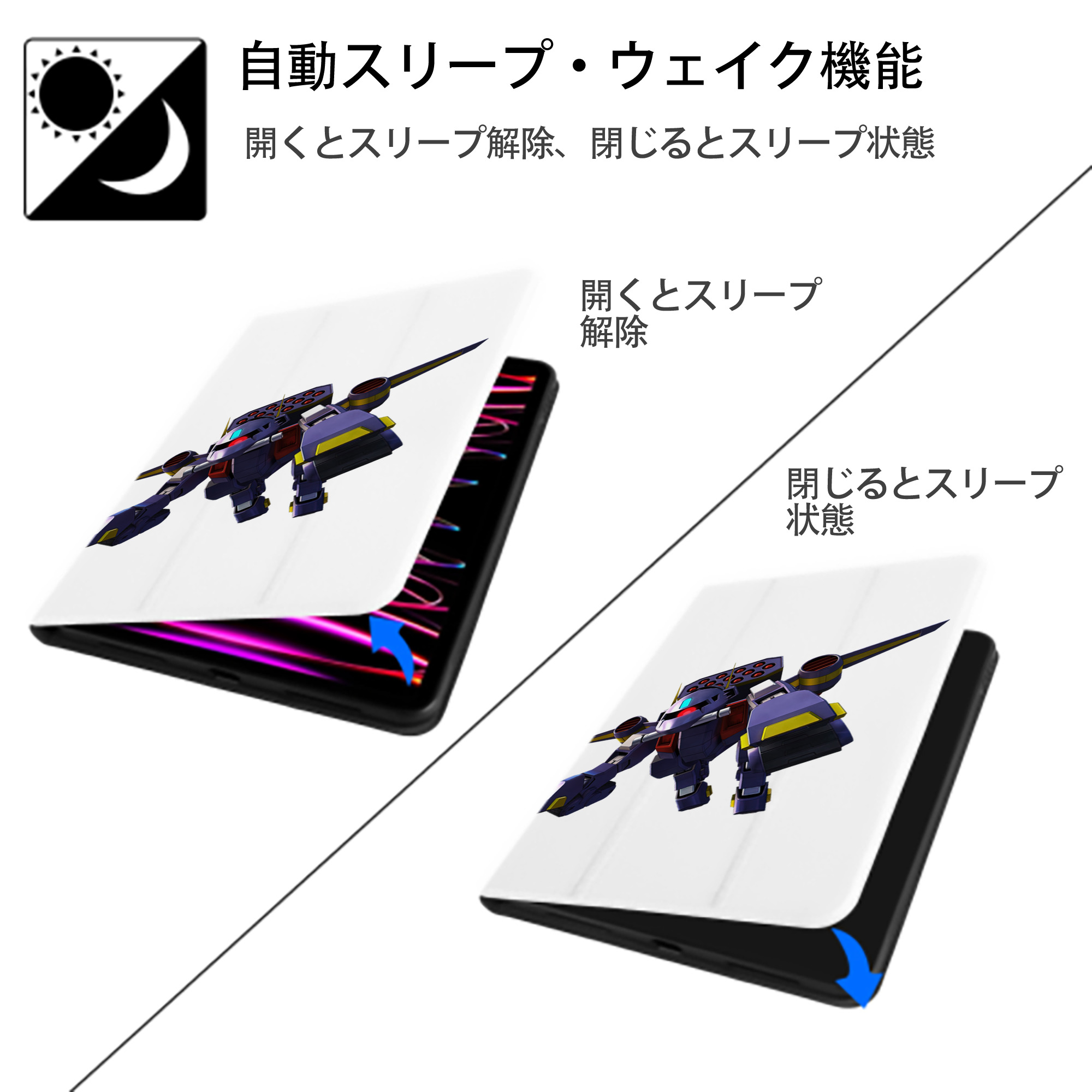 機動戦士ガンダム Mobile Suit Gundam IPad ケース ペン収納付き 三つ折りスタンド PUレザー×シリコン 対応機種9.5/10.5/10.9インチ