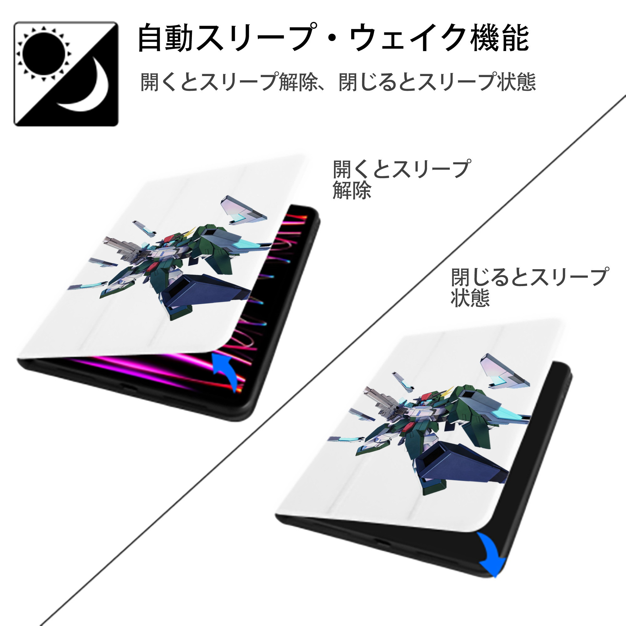 機動戦士ガンダム Mobile Suit Gundam IPad ケース ペン収納付き 三つ折りスタンド PUレザー×シリコン 対応機種9.5/10.5/10.9インチ