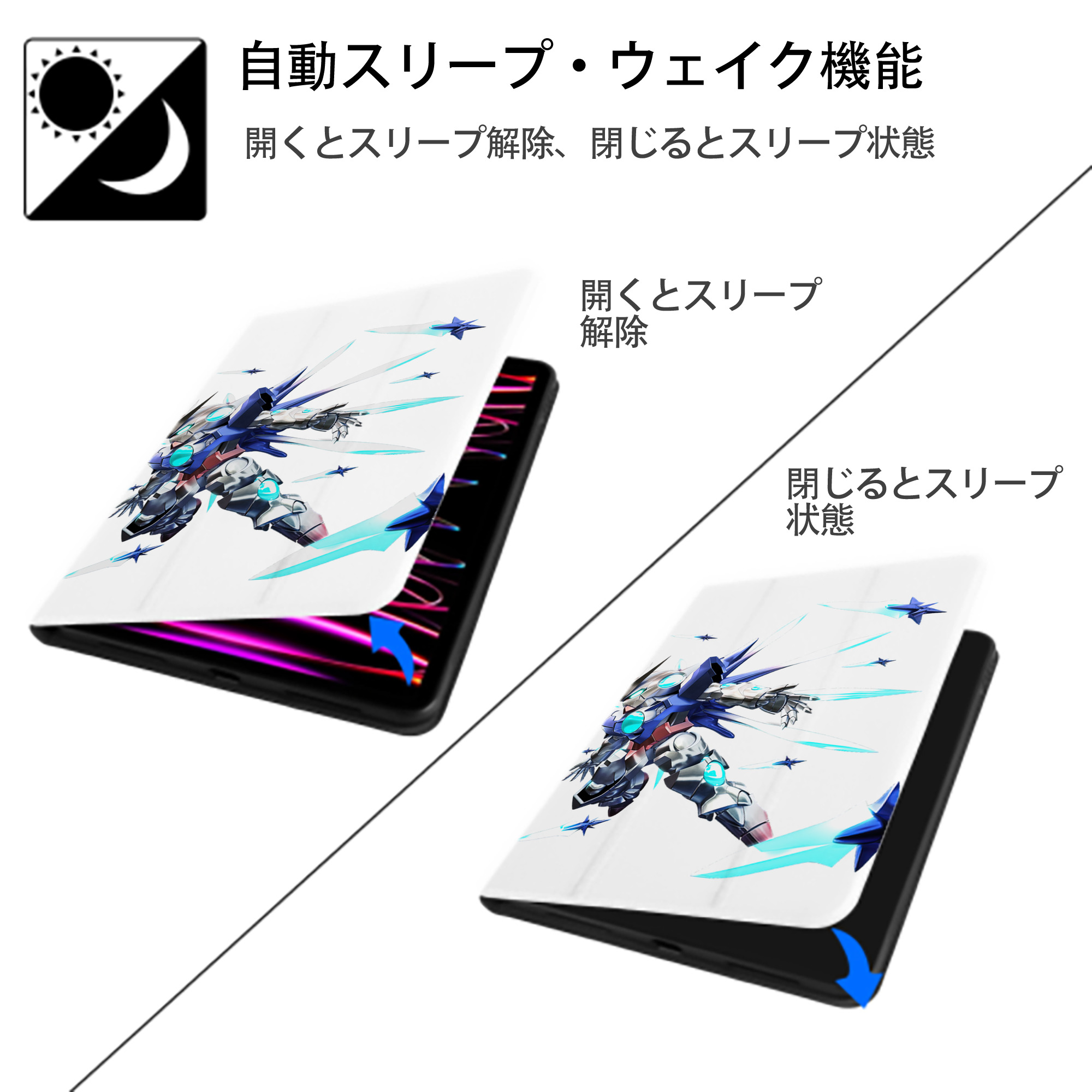機動戦士ガンダム Mobile Suit Gundam IPad ケース ペン収納付き 三つ折りスタンド PUレザー×シリコン 対応機種9.5/10.5/10.9インチ