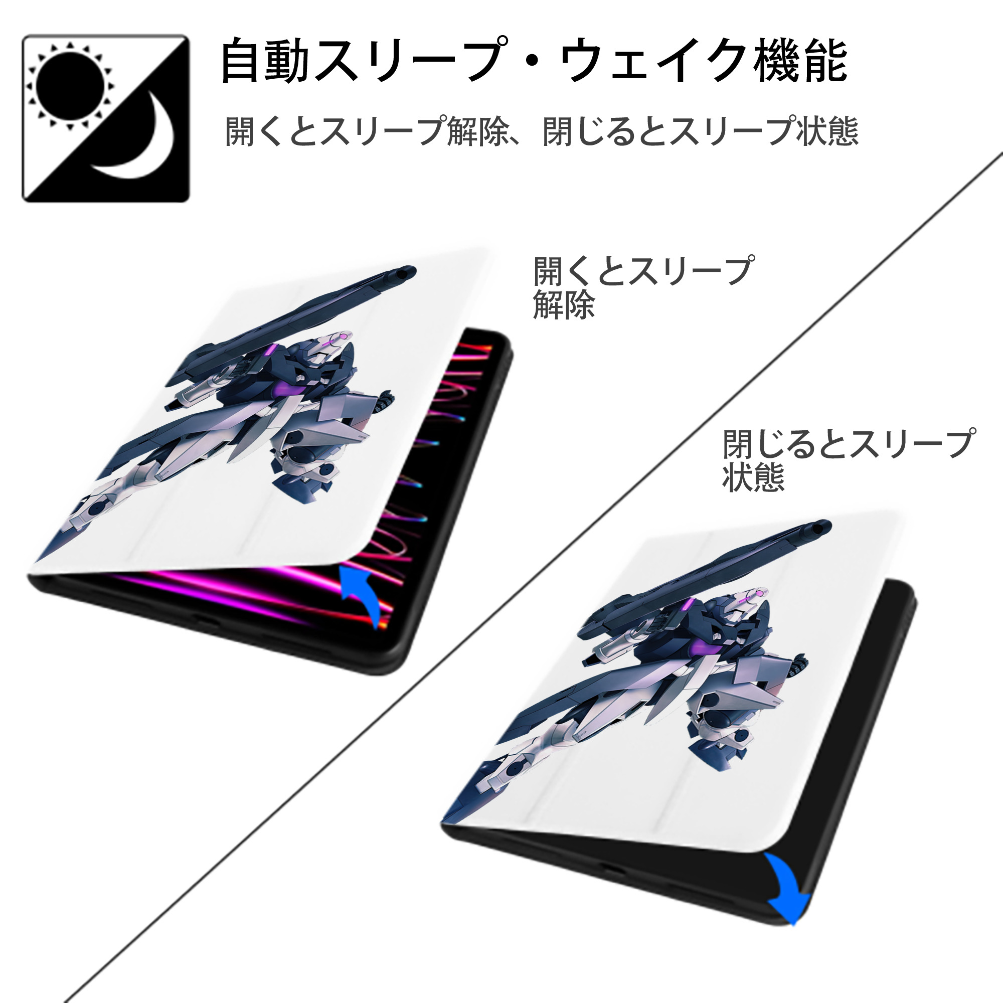 機動戦士ガンダム Mobile Suit Gundam IPad ケース ペン収納付き 三つ折りスタンド PUレザー×シリコン 対応機種9.5/10.5/10.9インチ