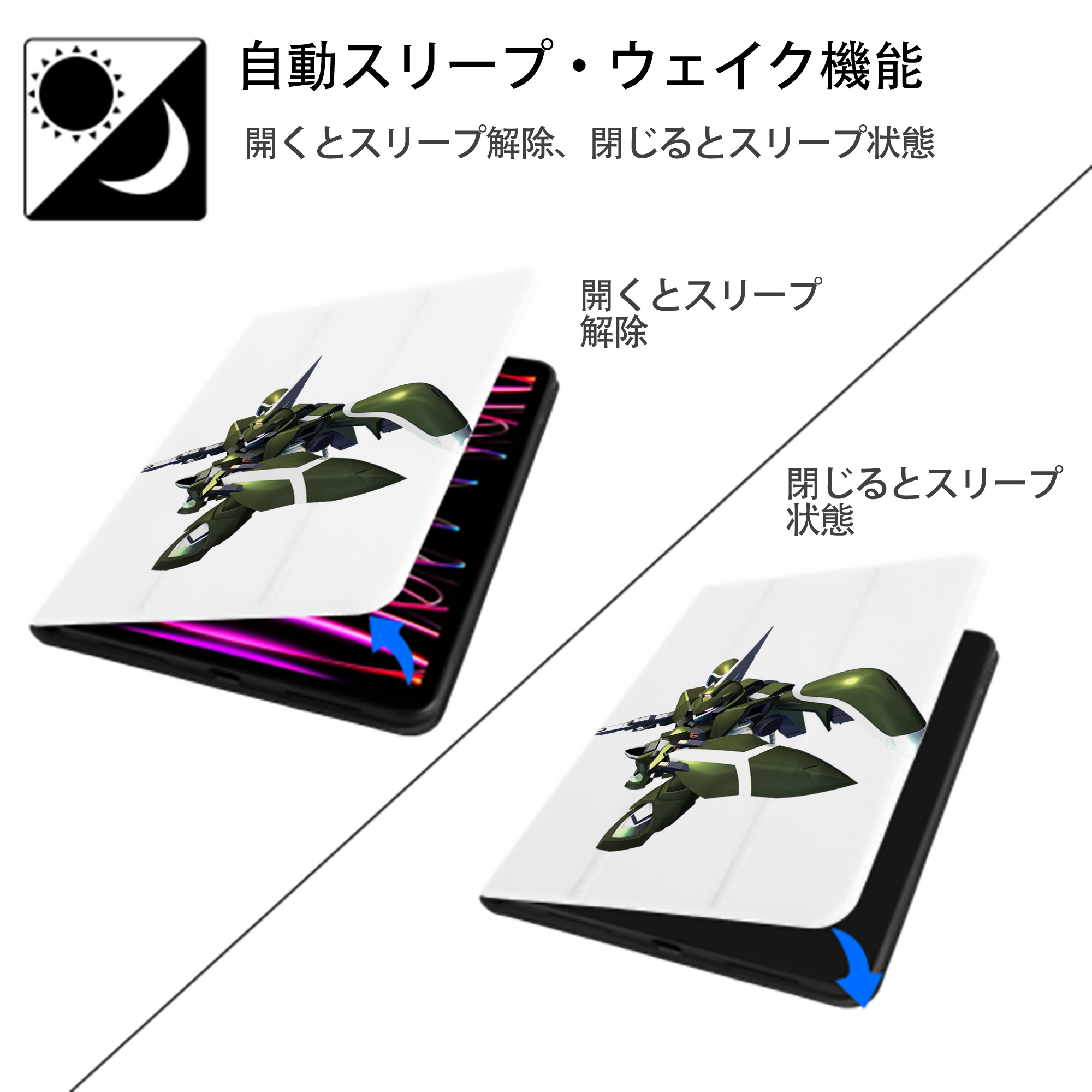 機動戦士ガンダム Mobile Suit Gundam IPad ケース ペン収納付き 三つ折りスタンド PUレザー×シリコン 対応機種9.5/10.5/10.9インチ