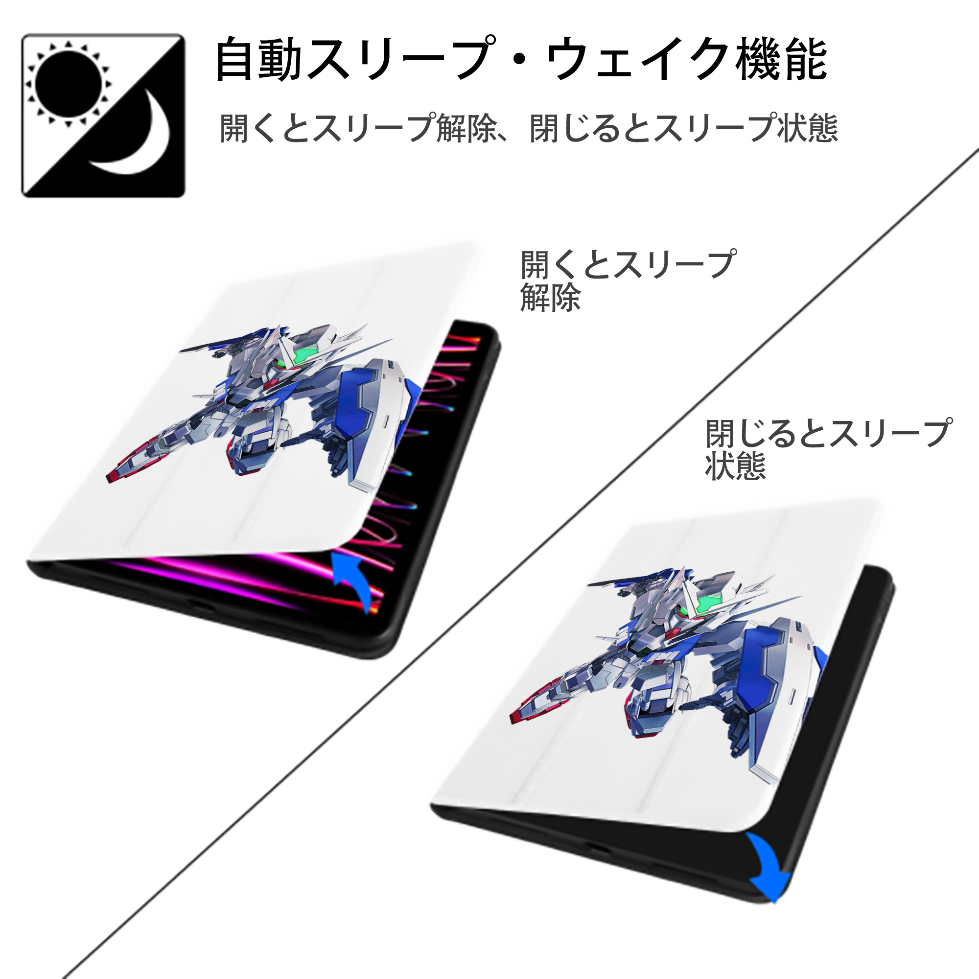 機動戦士ガンダム Mobile Suit Gundam IPad ケース ペン収納付き 三つ折りスタンド PUレザー×シリコン 対応機種9.5/10.5/10.9インチ