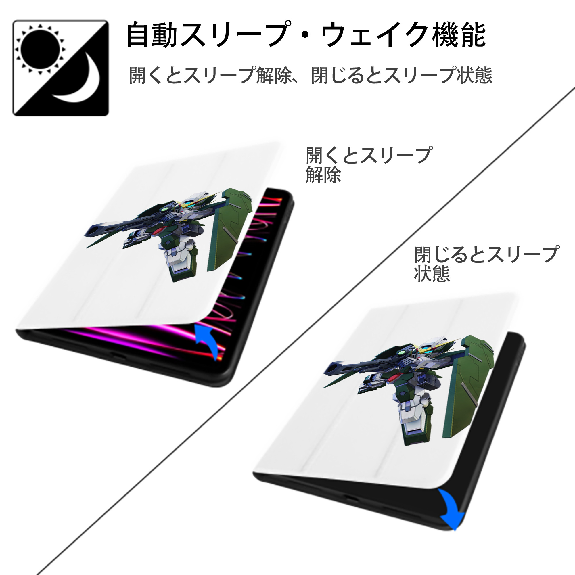 機動戦士ガンダム Mobile Suit Gundam IPad ケース ペン収納付き 三つ折りスタンド PUレザー×シリコン 対応機種9.5/10.5/10.9インチ