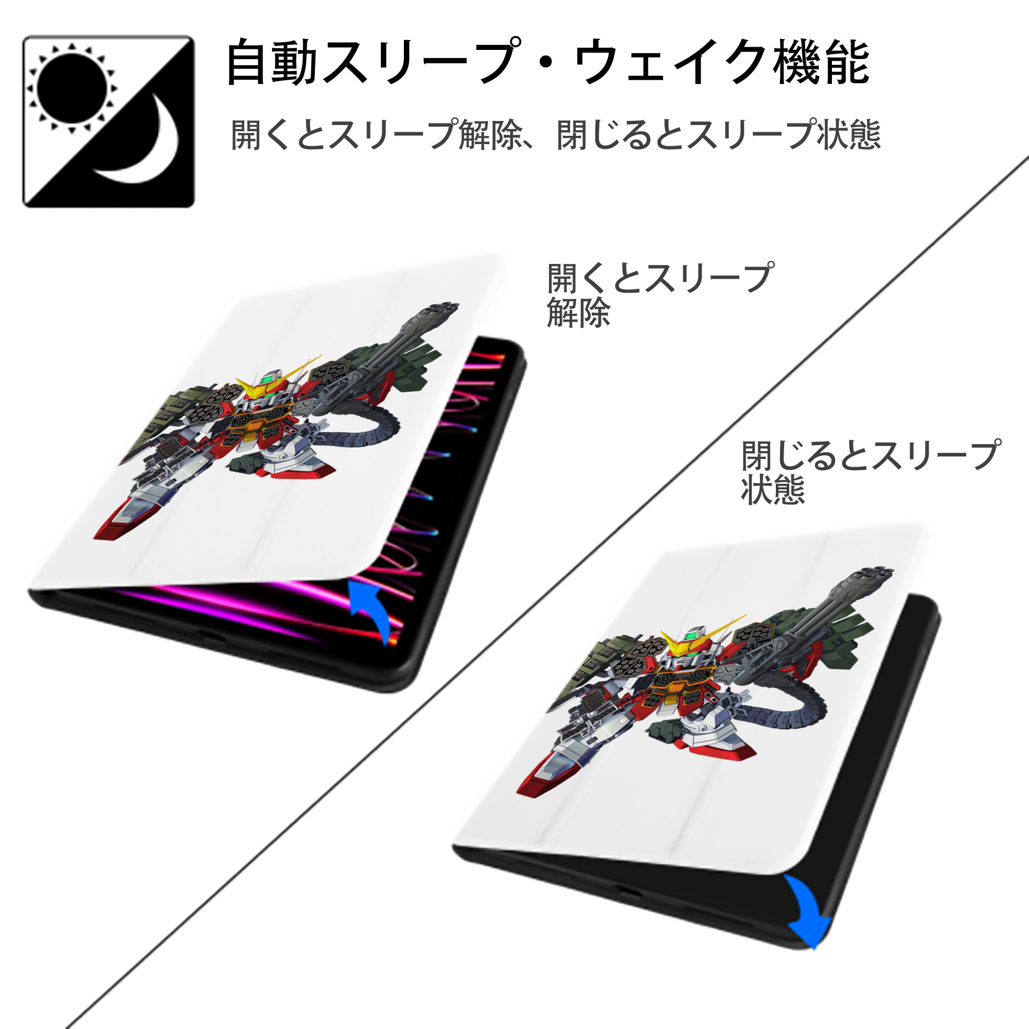 機動戦士ガンダム Mobile Suit Gundam IPad ケース ペン収納付き 三つ折りスタンド PUレザー×シリコン 対応機種9.5/10.5/10.9インチ