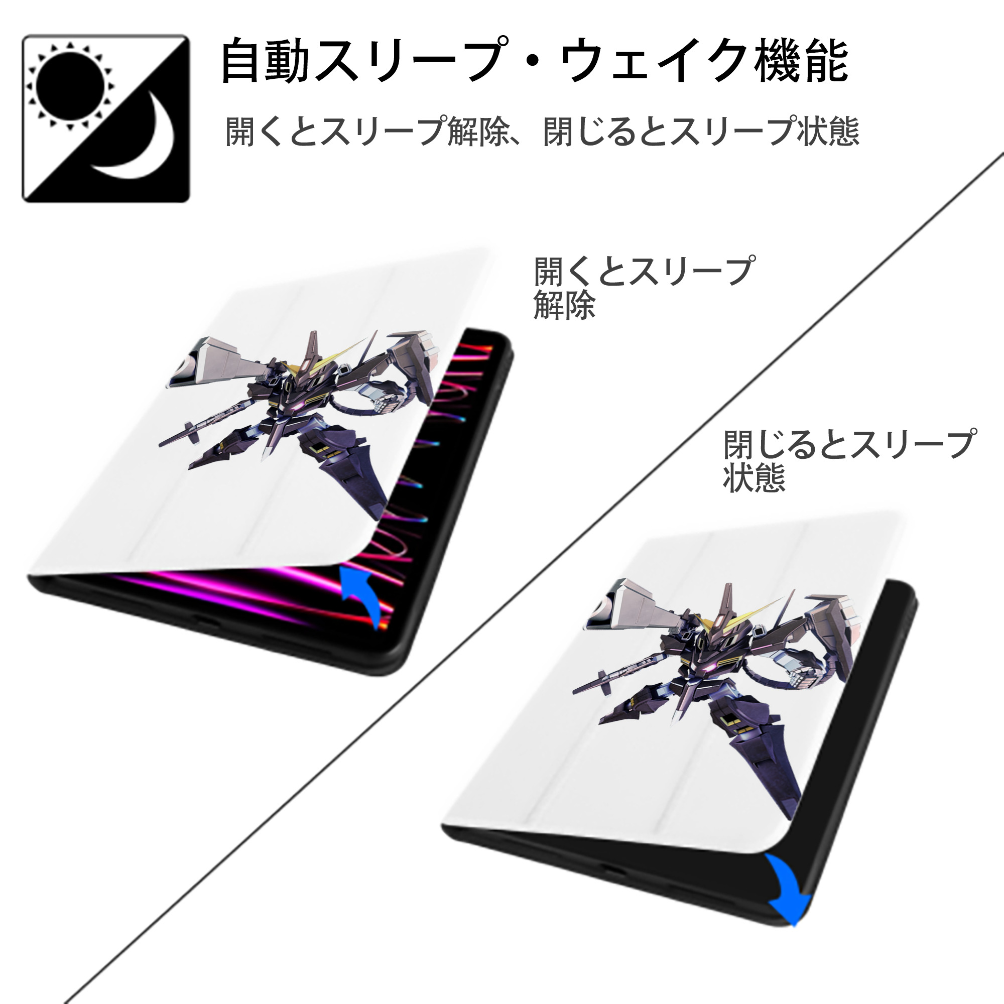 機動戦士ガンダム Mobile Suit Gundam IPad ケース ペン収納付き 三つ折りスタンド PUレザー×シリコン 対応機種9.5/10.5/10.9インチ