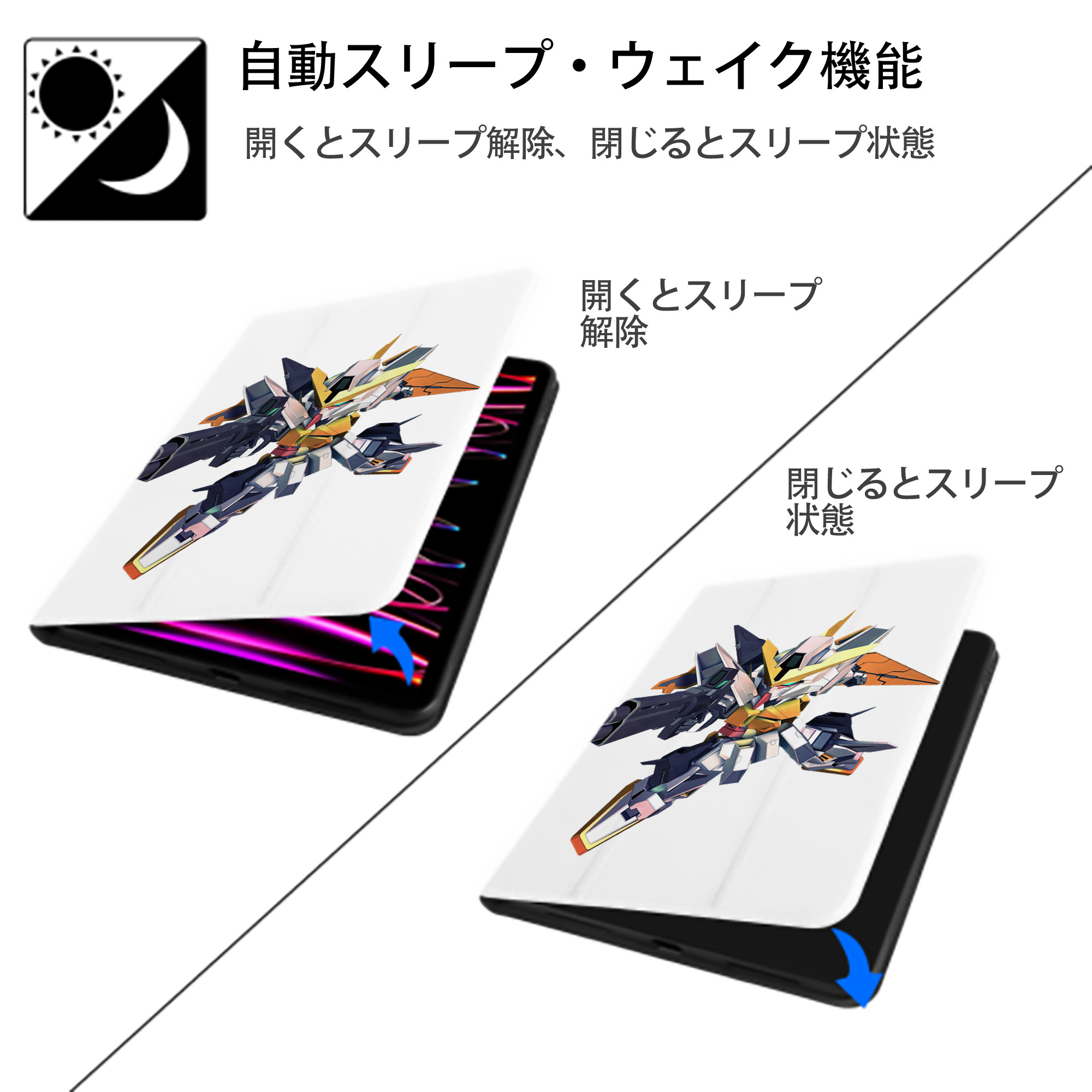 機動戦士ガンダム Mobile Suit Gundam IPad ケース ペン収納付き 三つ折りスタンド PUレザー×シリコン 対応機種9.5/10.5/10.9インチ