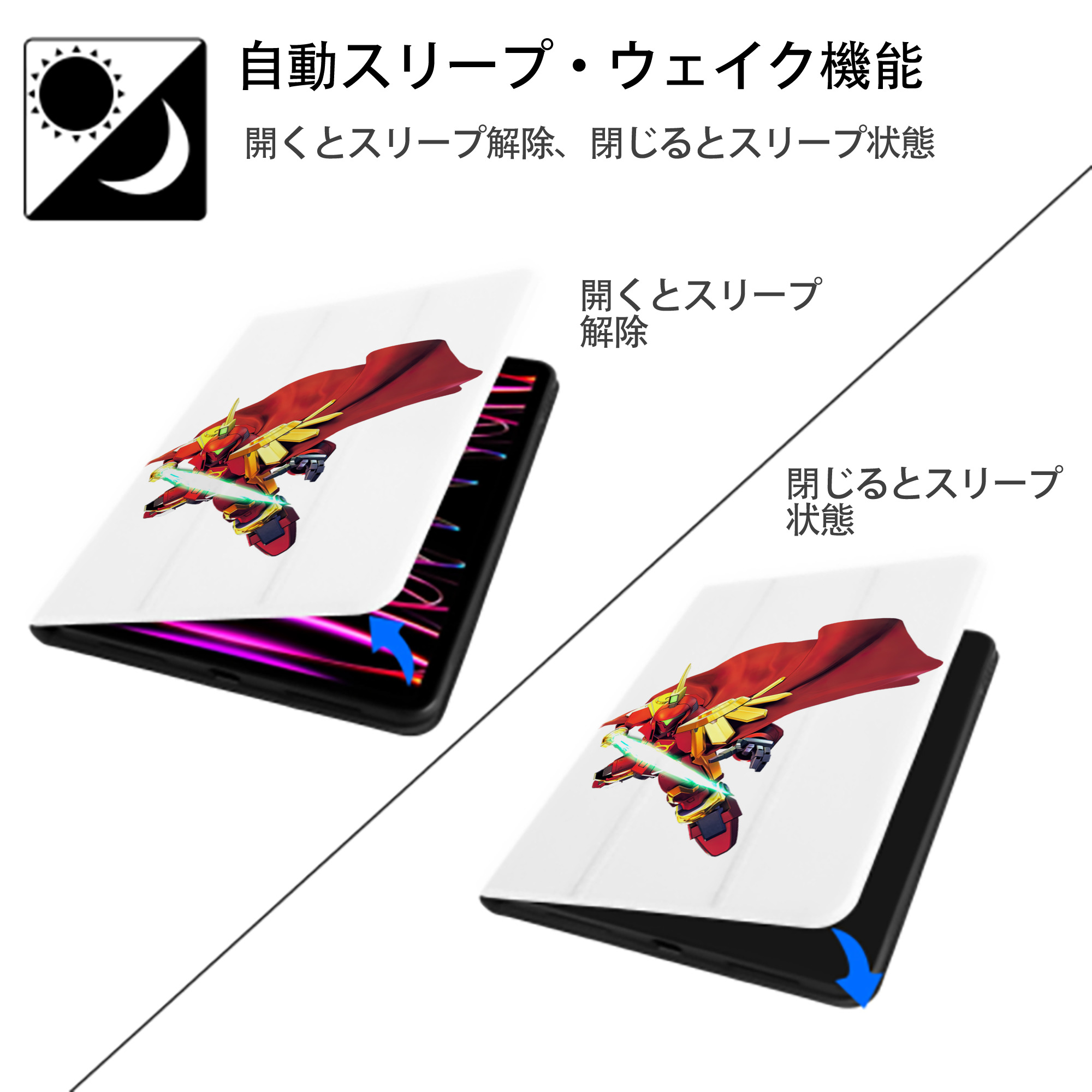 機動戦士ガンダム Mobile Suit Gundam IPad ケース ペン収納付き 三つ折りスタンド PUレザー×シリコン 対応機種9.5/10.5/10.9インチ
