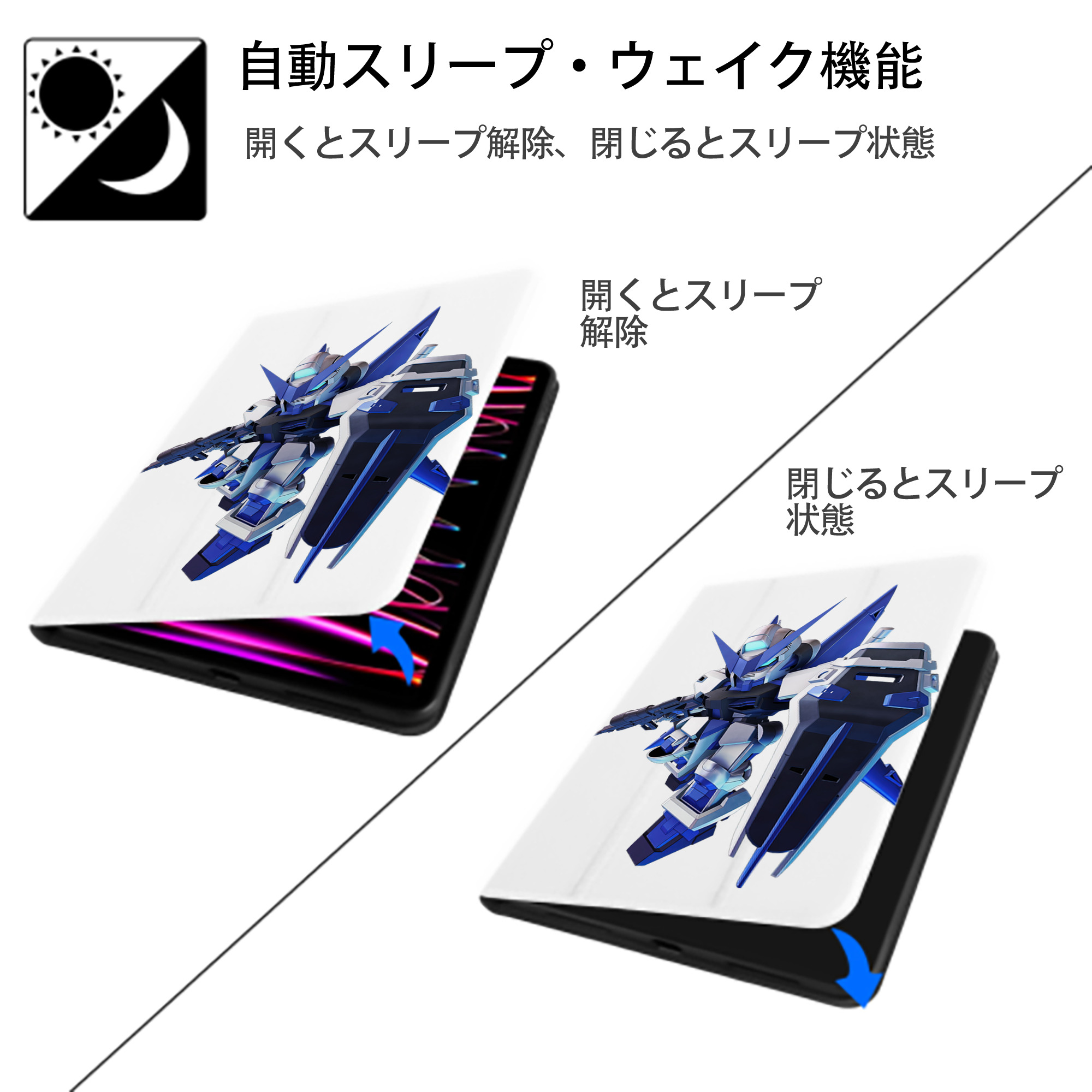 機動戦士ガンダム Mobile Suit Gundam IPad ケース ペン収納付き 三つ折りスタンド PUレザー×シリコン 対応機種9.5/10.5/10.9インチ