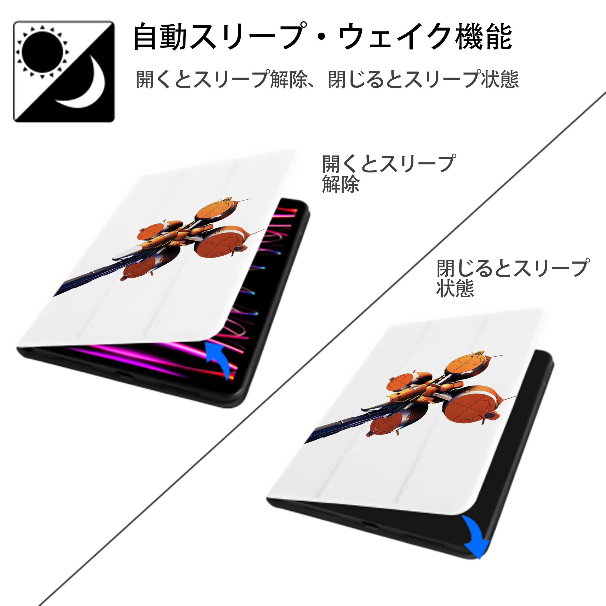 機動戦士ガンダム Mobile Suit Gundam IPad ケース ペン収納付き 三つ折りスタンド PUレザー×シリコン 対応機種9.5/10.5/10.9インチ