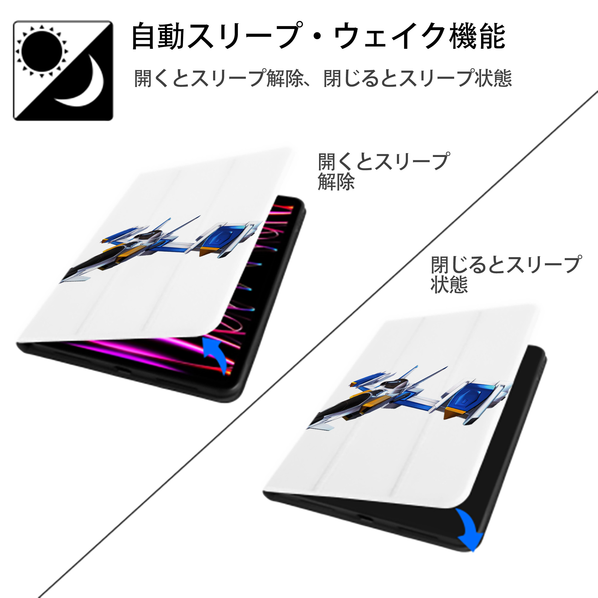 機動戦士ガンダム Mobile Suit Gundam IPad ケース ペン収納付き 三つ折りスタンド PUレザー×シリコン 対応機種9.5/10.5/10.9インチ