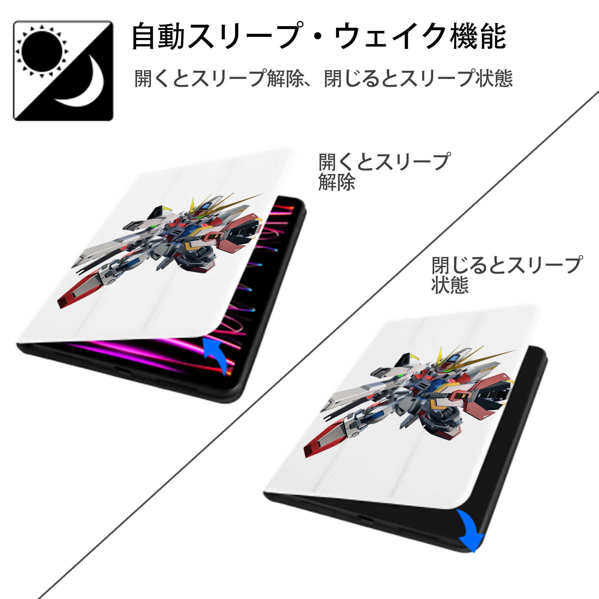 機動戦士ガンダム Mobile Suit Gundam IPad ケース ペン収納付き 三つ折りスタンド PUレザー×シリコン 対応機種9.5/10.5/10.9インチ