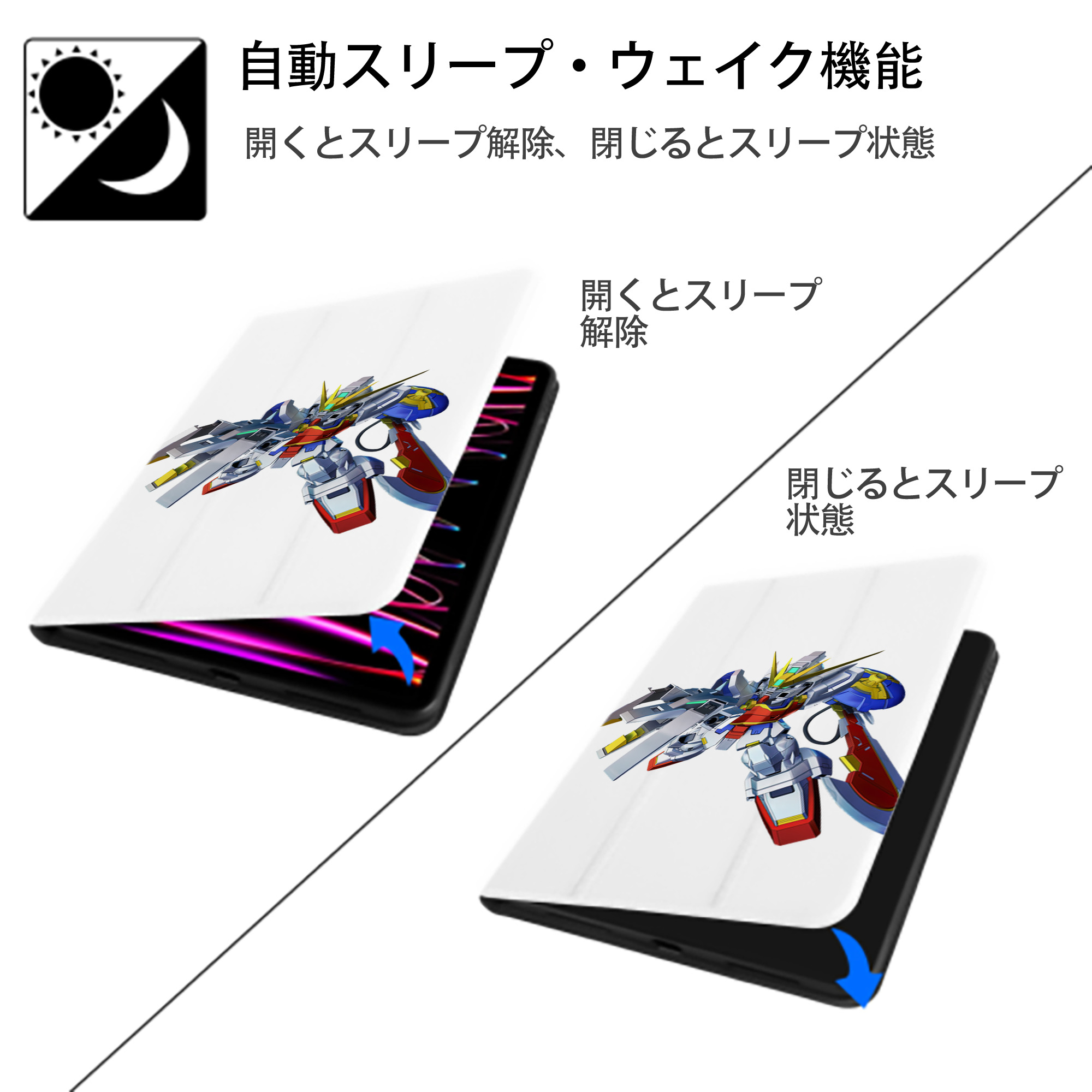 機動戦士ガンダム Mobile Suit Gundam IPad ケース ペン収納付き 三つ折りスタンド PUレザー×シリコン 対応機種9.5/10.5/10.9インチ