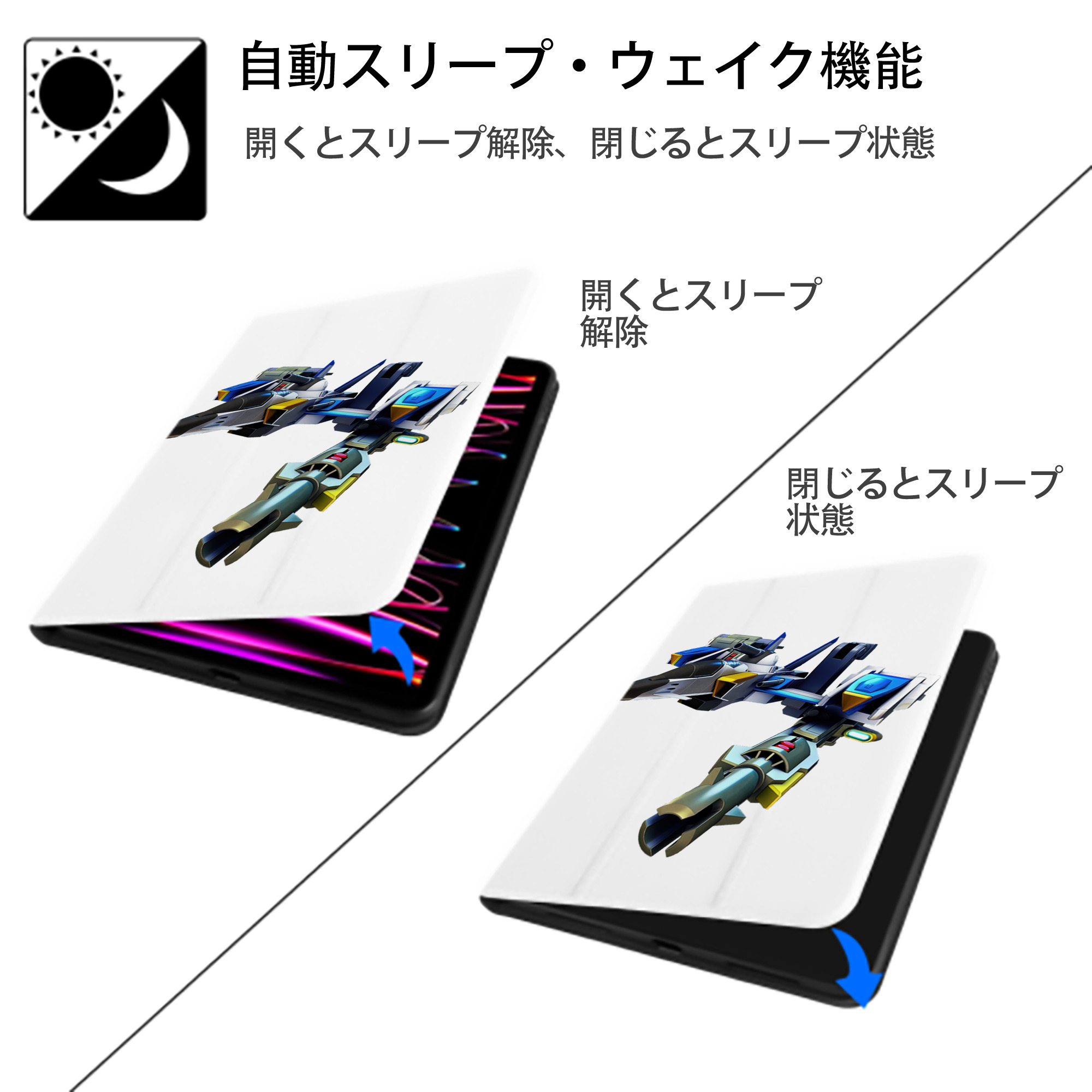 機動戦士ガンダム Mobile Suit Gundam IPad ケース ペン収納付き 三つ折りスタンド PUレザー×シリコン 対応機種9.5/10.5/10.9インチ