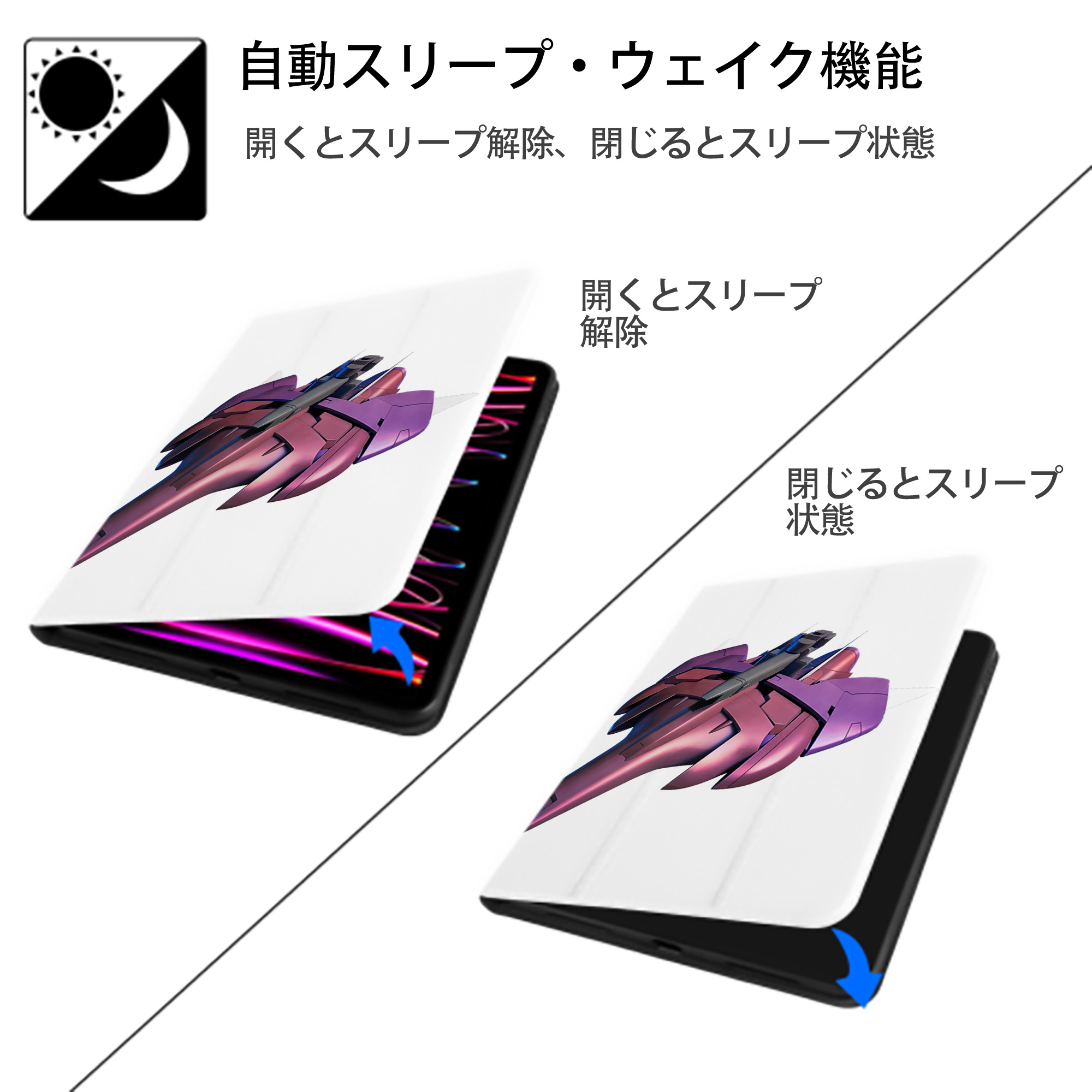機動戦士ガンダム Mobile Suit Gundam IPad ケース ペン収納付き 三つ折りスタンド PUレザー×シリコン 対応機種9.5/10.5/10.9インチ
