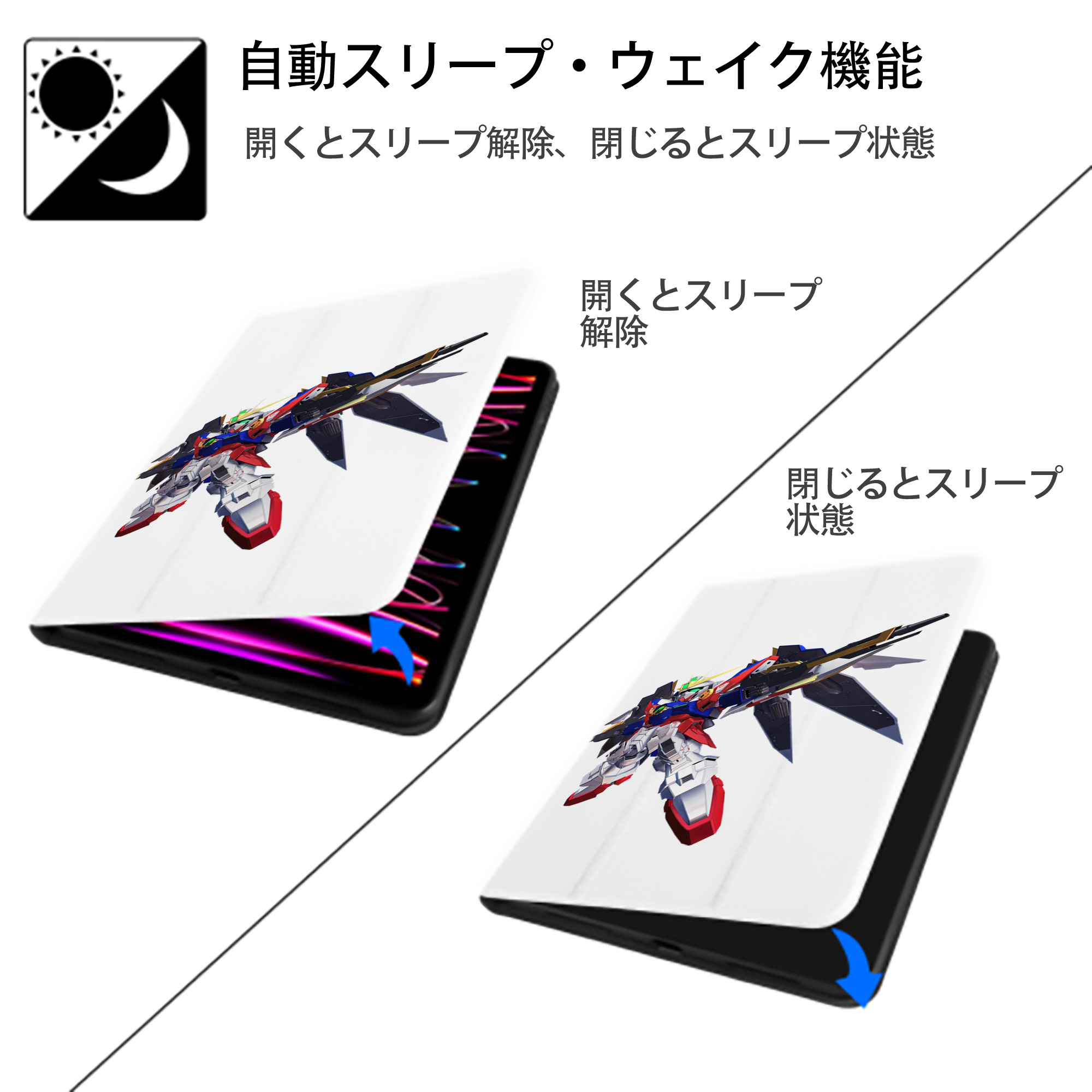 機動戦士ガンダム Mobile Suit Gundam IPad ケース ペン収納付き 三つ折りスタンド PUレザー×シリコン 対応機種9.5/10.5/10.9インチ