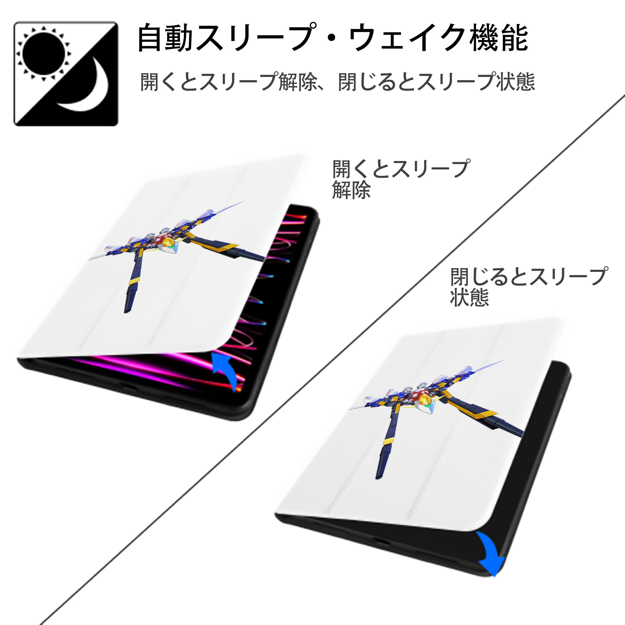 機動戦士ガンダム Mobile Suit Gundam IPad ケース ペン収納付き 三つ折りスタンド PUレザー×シリコン 対応機種9.5/10.5/10.9インチ