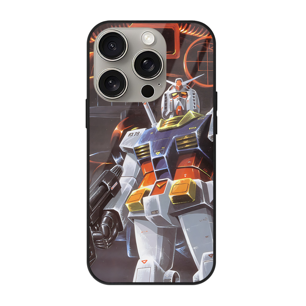 （画像用） 機動戦士ガンダム Mobile Suit Gundam 【iPhone15Pro対応】スマホケース 耐衝撃＆黄変防止 背面ガラス