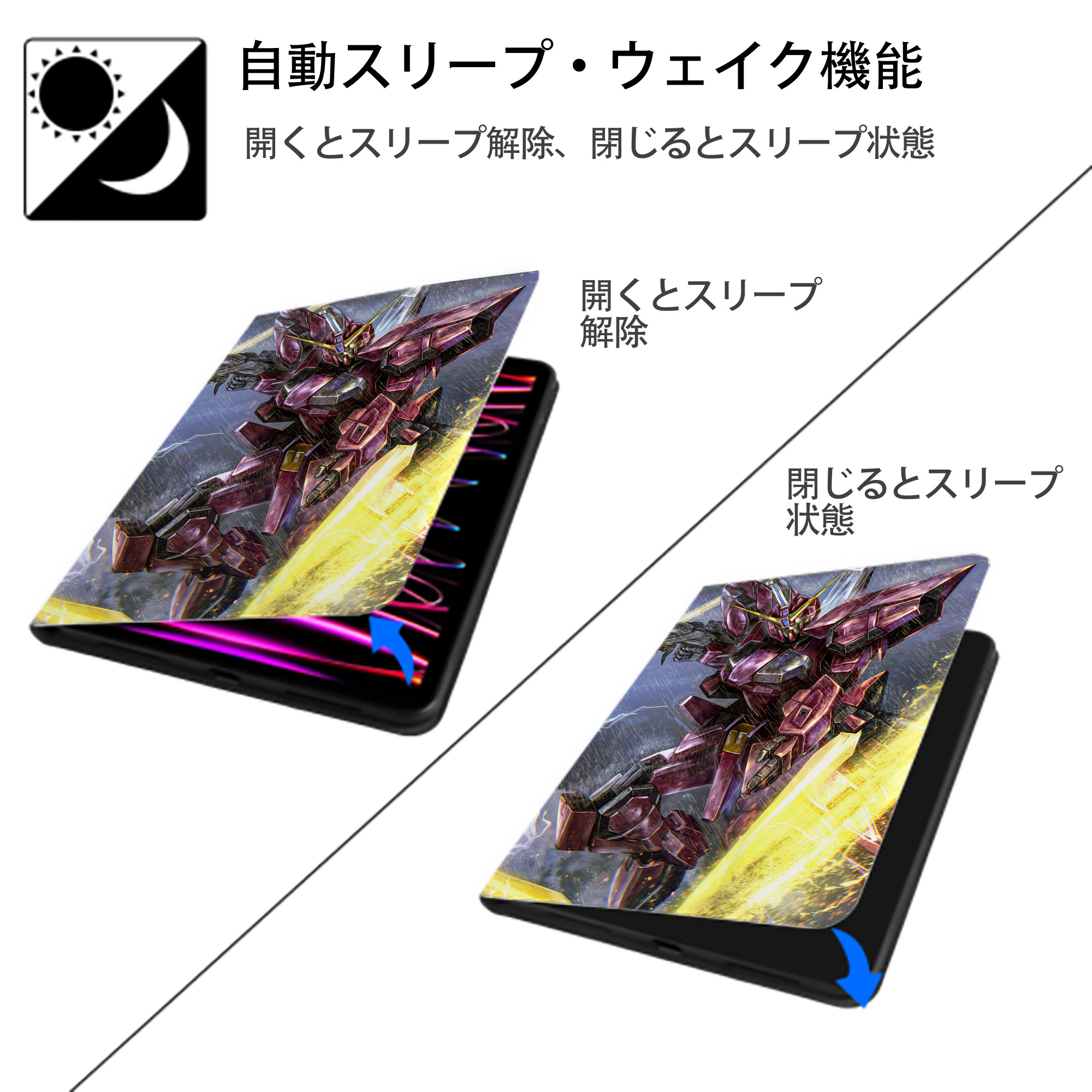 機動戦士ガンダム Mobile Suit Gundam IPad ケース ペン収納付き 三つ折りスタンド PUレザー×シリコン 対応機種9.5/10.5/10.9インチ