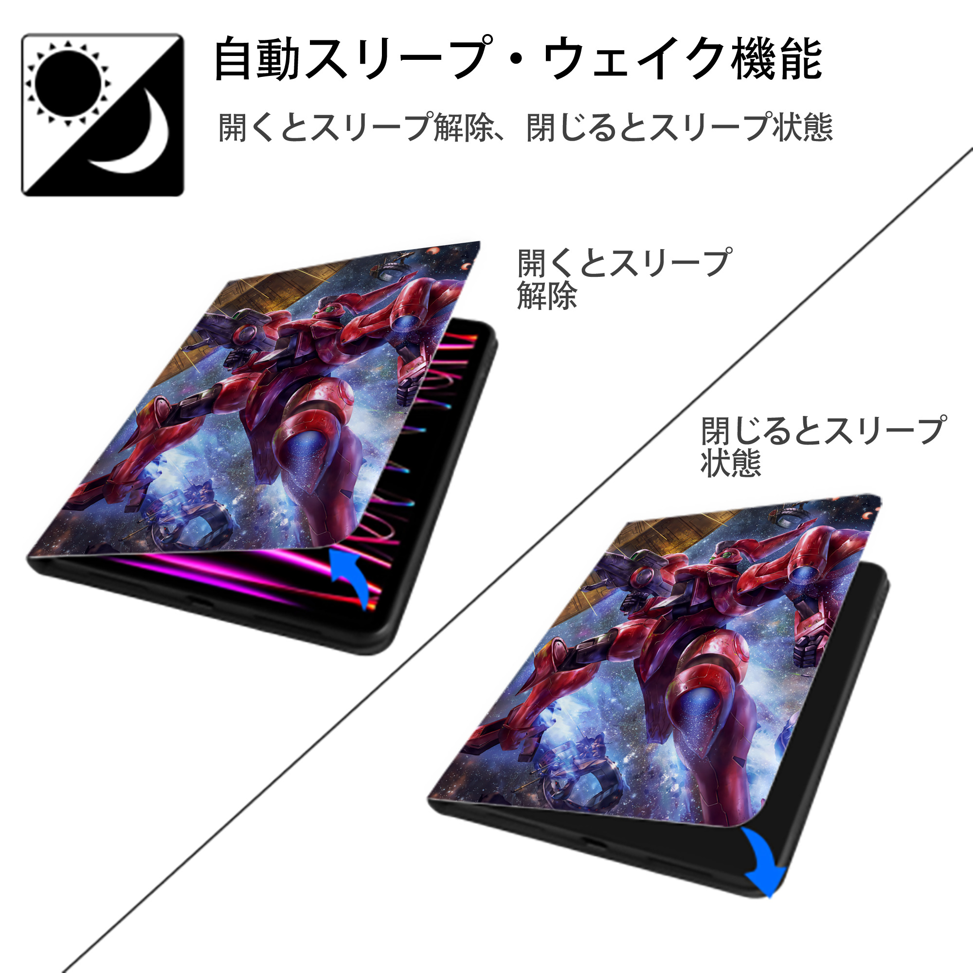 機動戦士ガンダム Mobile Suit Gundam IPad ケース ペン収納付き 三つ折りスタンド PUレザー×シリコン 対応機種9.5/10.5/10.9インチ