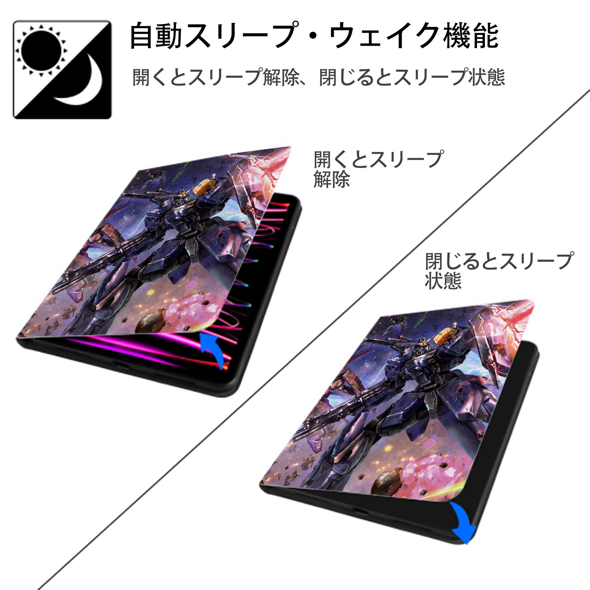 機動戦士ガンダム Mobile Suit Gundam IPad ケース ペン収納付き 三つ折りスタンド PUレザー×シリコン 対応機種9.5/10.5/10.9インチ