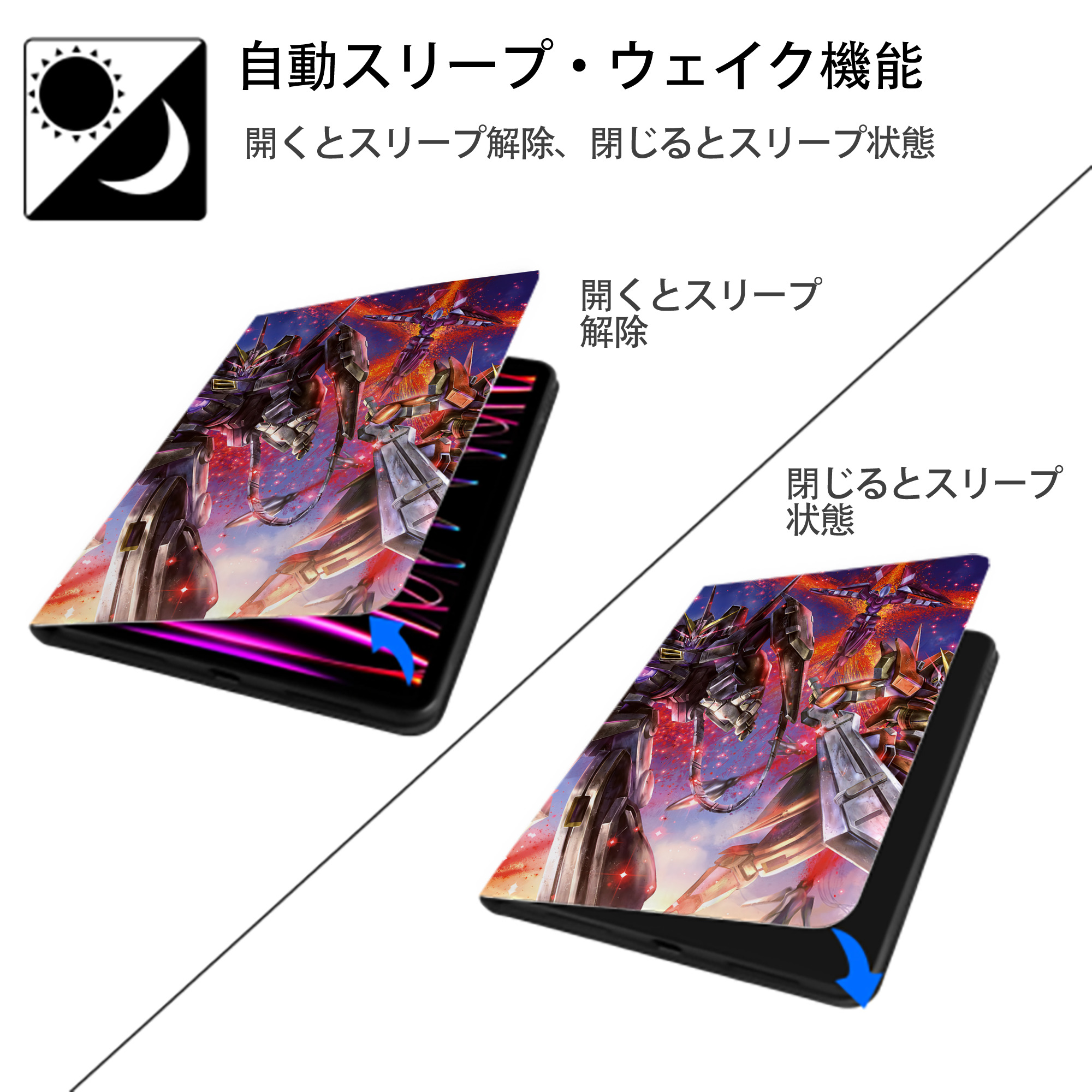 機動戦士ガンダム Mobile Suit Gundam IPad ケース ペン収納付き 三つ折りスタンド PUレザー×シリコン 対応機種9.5/10.5/10.9インチ