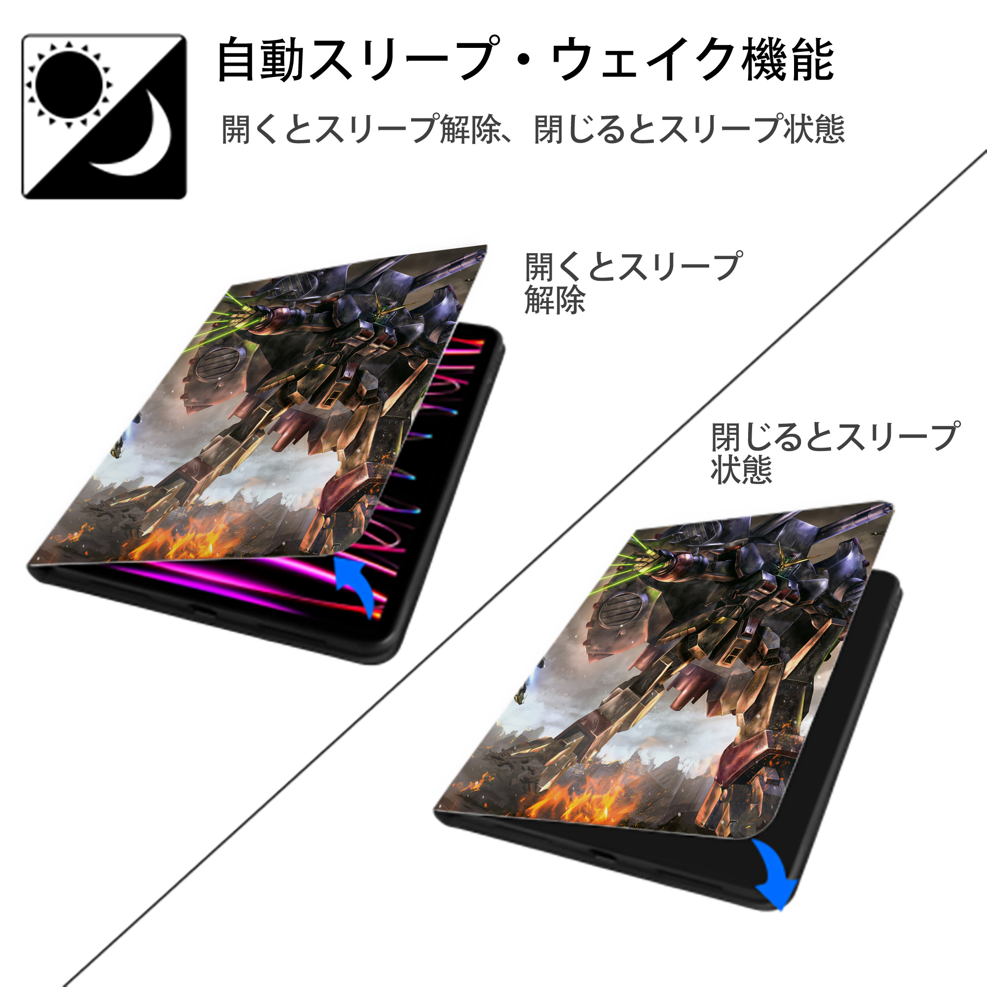 機動戦士ガンダム Mobile Suit Gundam IPad ケース ペン収納付き 三つ折りスタンド PUレザー×シリコン 対応機種9.5/10.5/10.9インチ