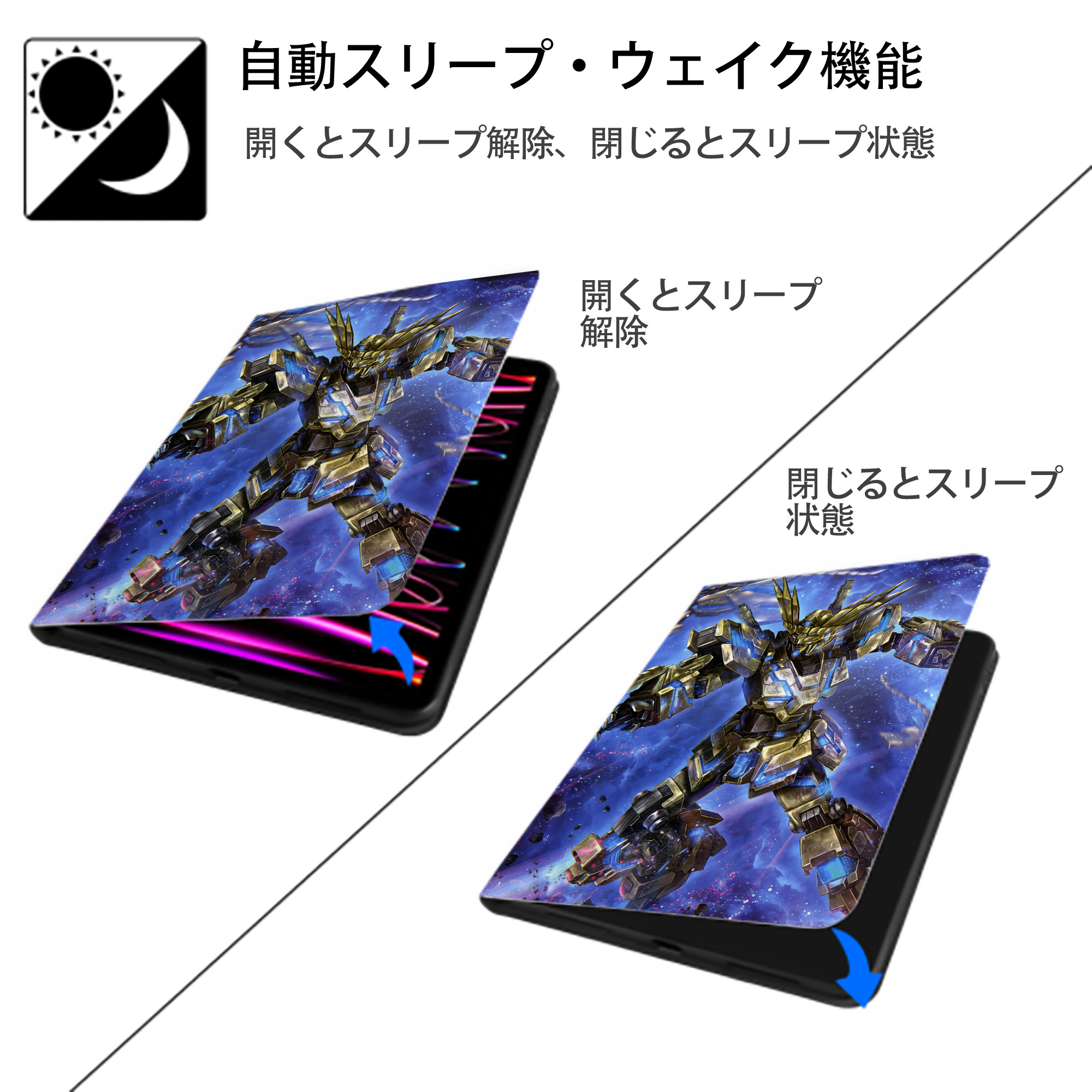 機動戦士ガンダム Mobile Suit Gundam IPad ケース ペン収納付き 三つ折りスタンド PUレザー×シリコン 対応機種9.5/10.5/10.9インチ
