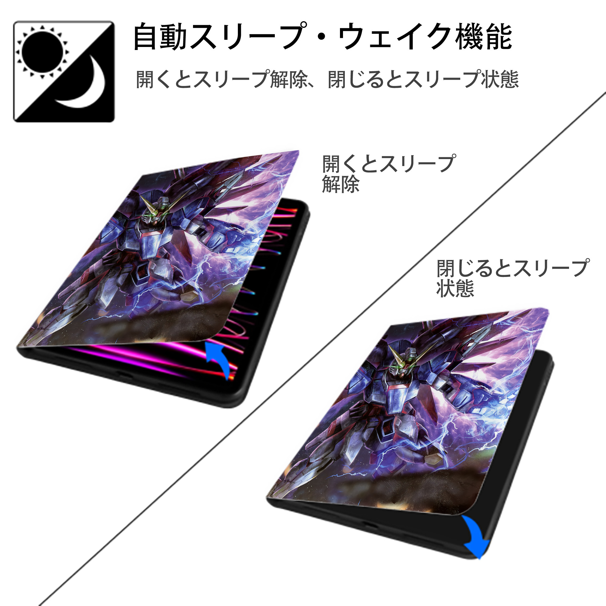 機動戦士ガンダム Mobile Suit Gundam IPad ケース ペン収納付き 三つ折りスタンド PUレザー×シリコン 対応機種9.5/10.5/10.9インチ