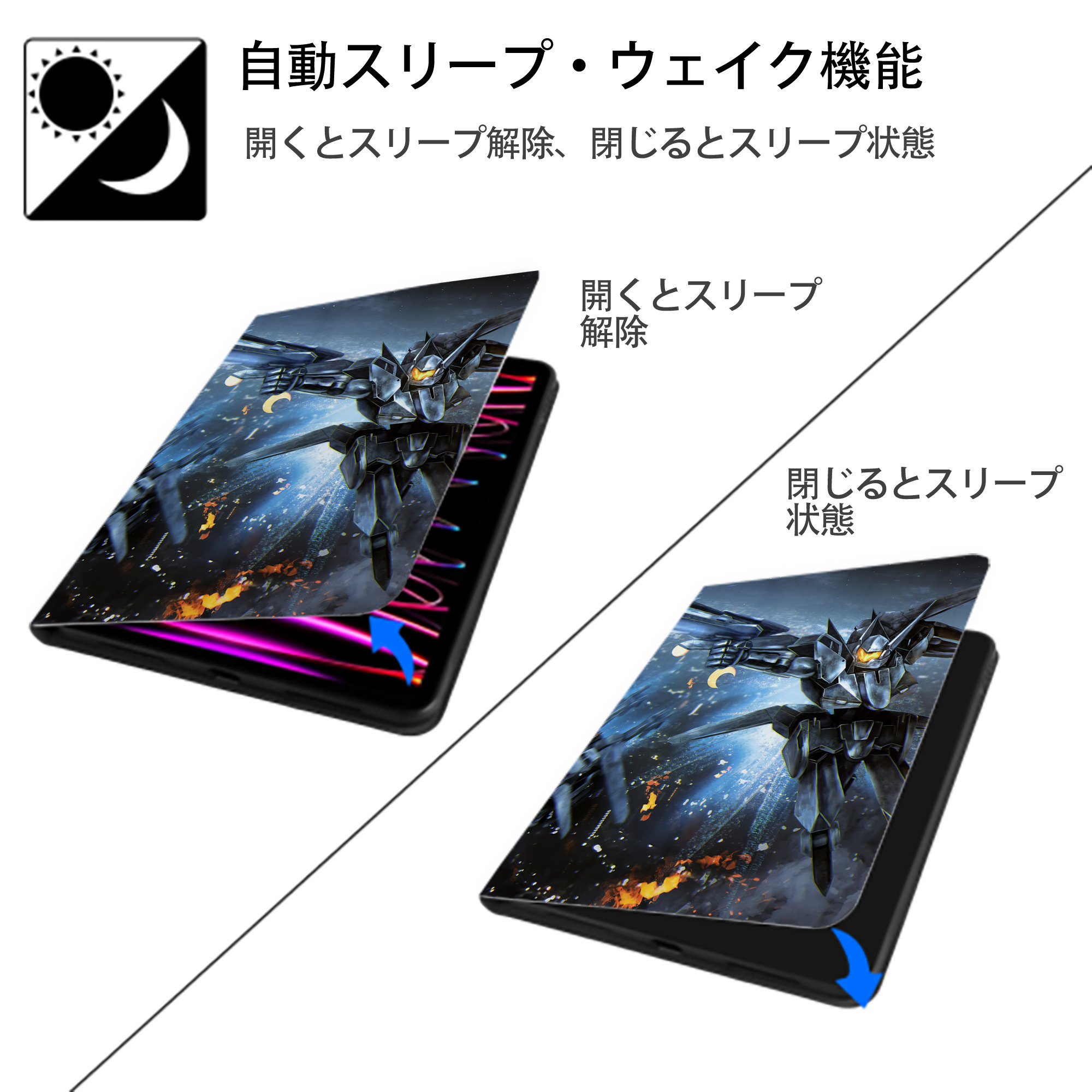 機動戦士ガンダム Mobile Suit Gundam IPad ケース ペン収納付き 三つ折りスタンド PUレザー×シリコン 対応機種9.5/10.5/10.9インチ