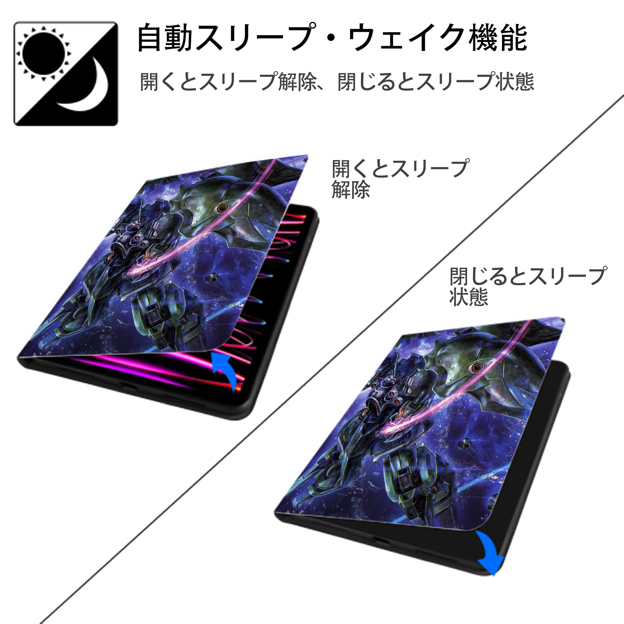 機動戦士ガンダム Mobile Suit Gundam IPad ケース ペン収納付き 三つ折りスタンド PUレザー×シリコン 対応機種9.5/10.5/10.9インチ