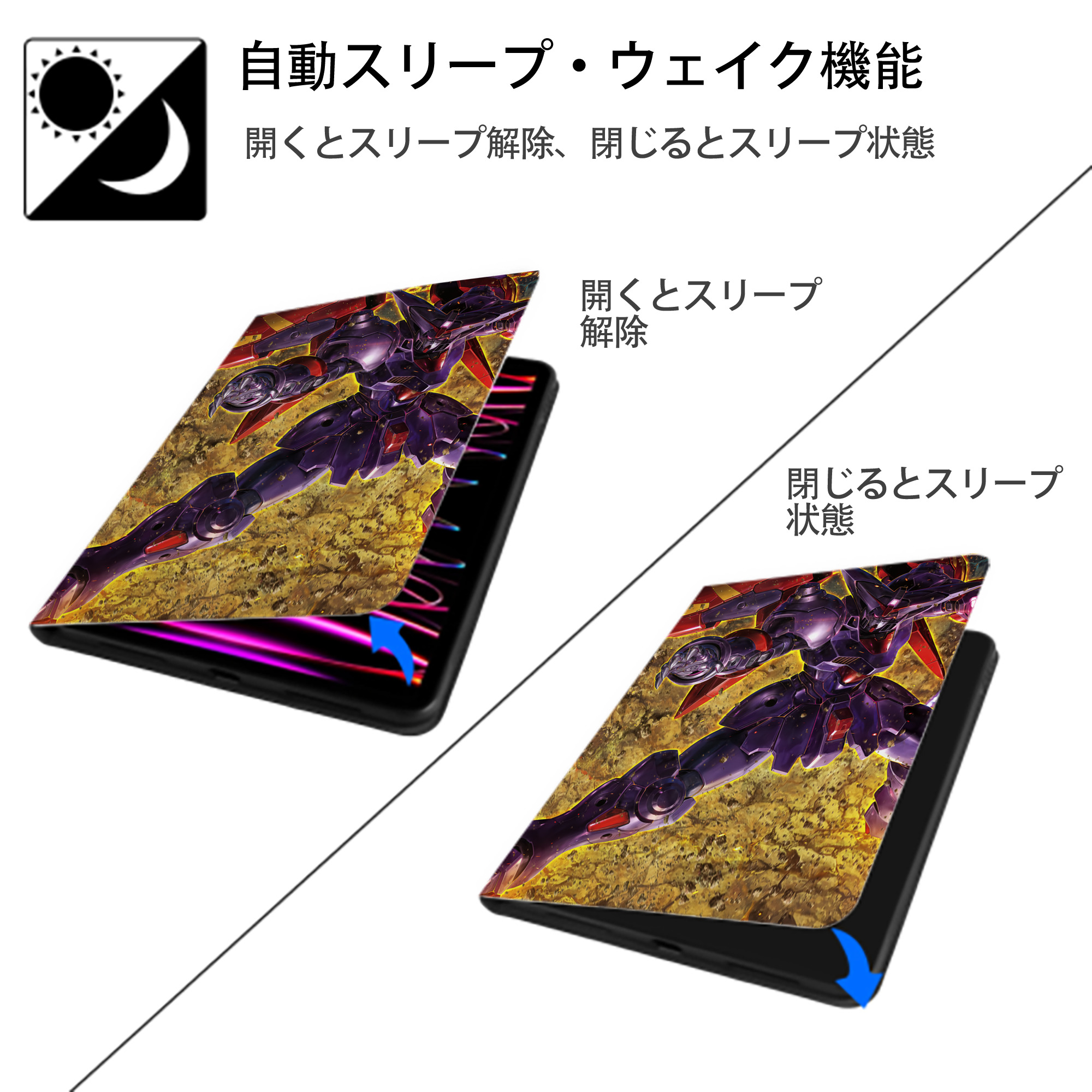 機動戦士ガンダム Mobile Suit Gundam IPad ケース ペン収納付き 三つ折りスタンド PUレザー×シリコン 対応機種9.5/10.5/10.9インチ