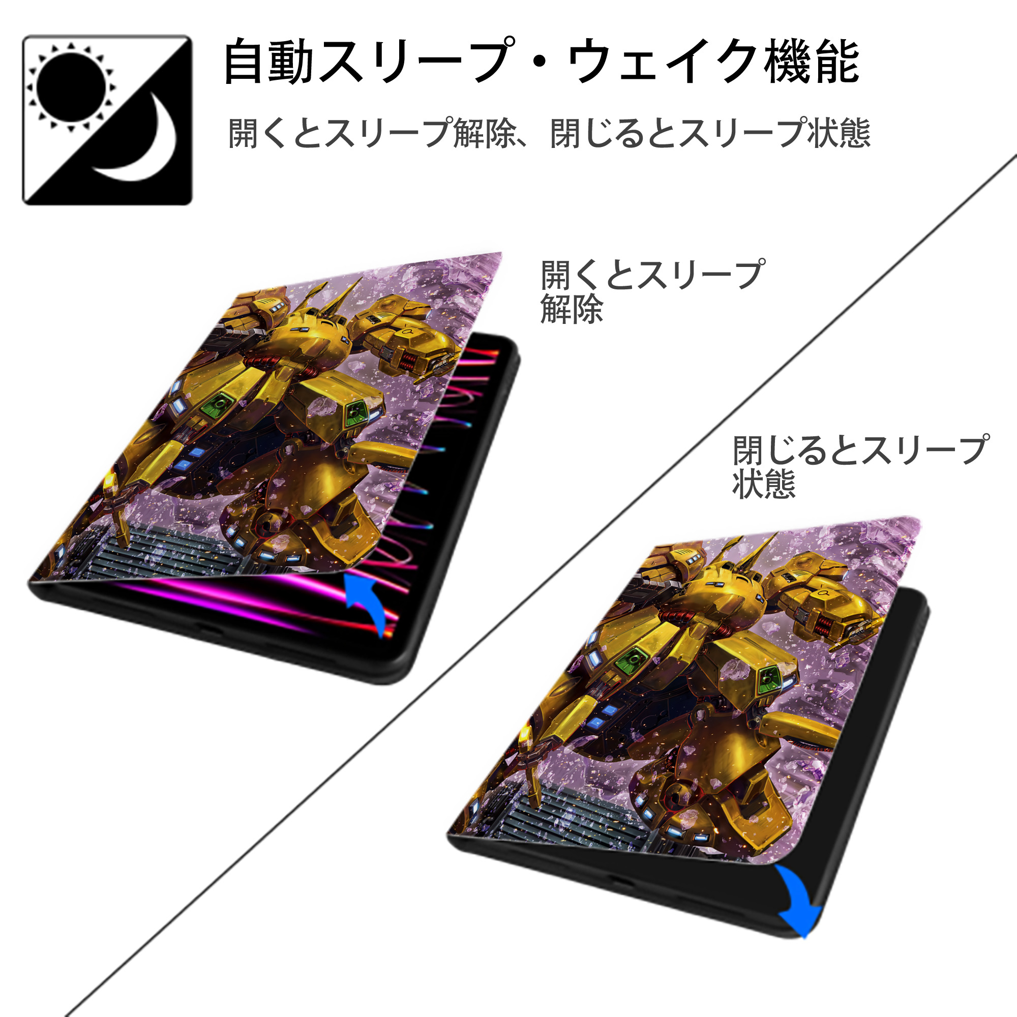 機動戦士ガンダム Mobile Suit Gundam IPad ケース ペン収納付き 三つ折りスタンド PUレザー×シリコン 対応機種9.5/10.5/10.9インチ