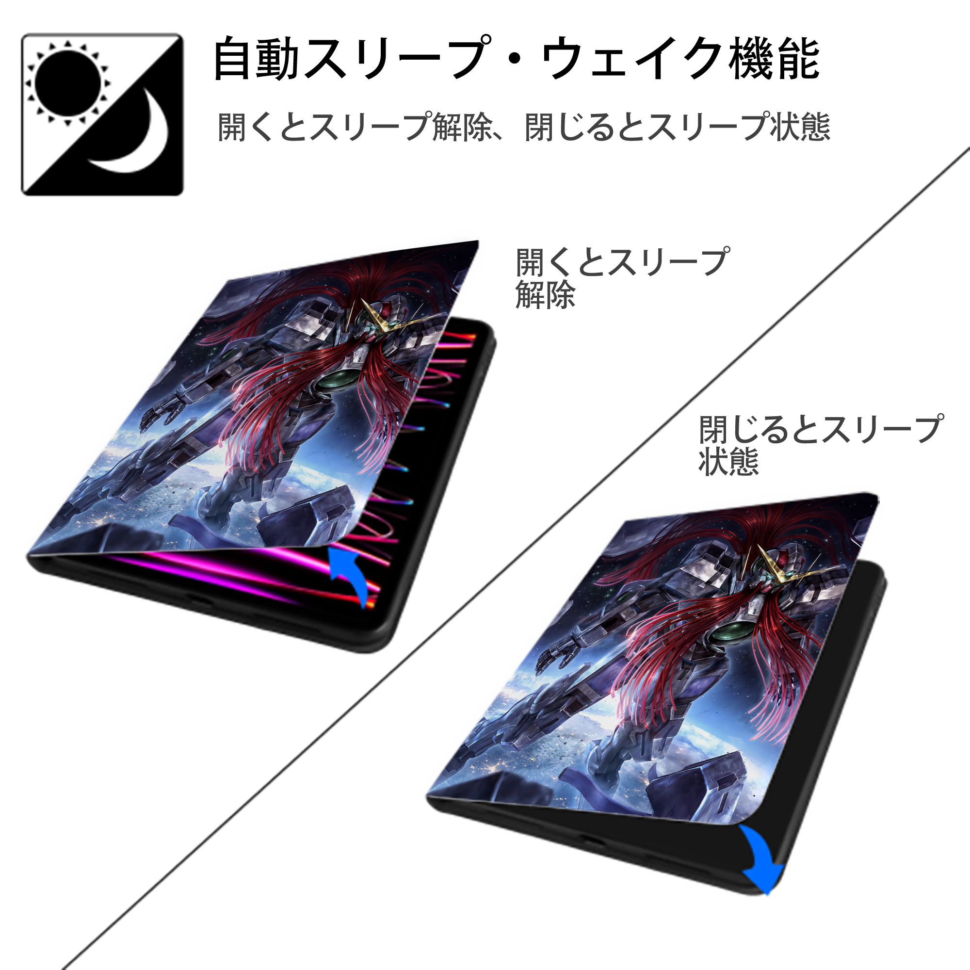 機動戦士ガンダム Mobile Suit Gundam IPad ケース ペン収納付き 三つ折りスタンド PUレザー×シリコン 対応機種9.5/10.5/10.9インチ