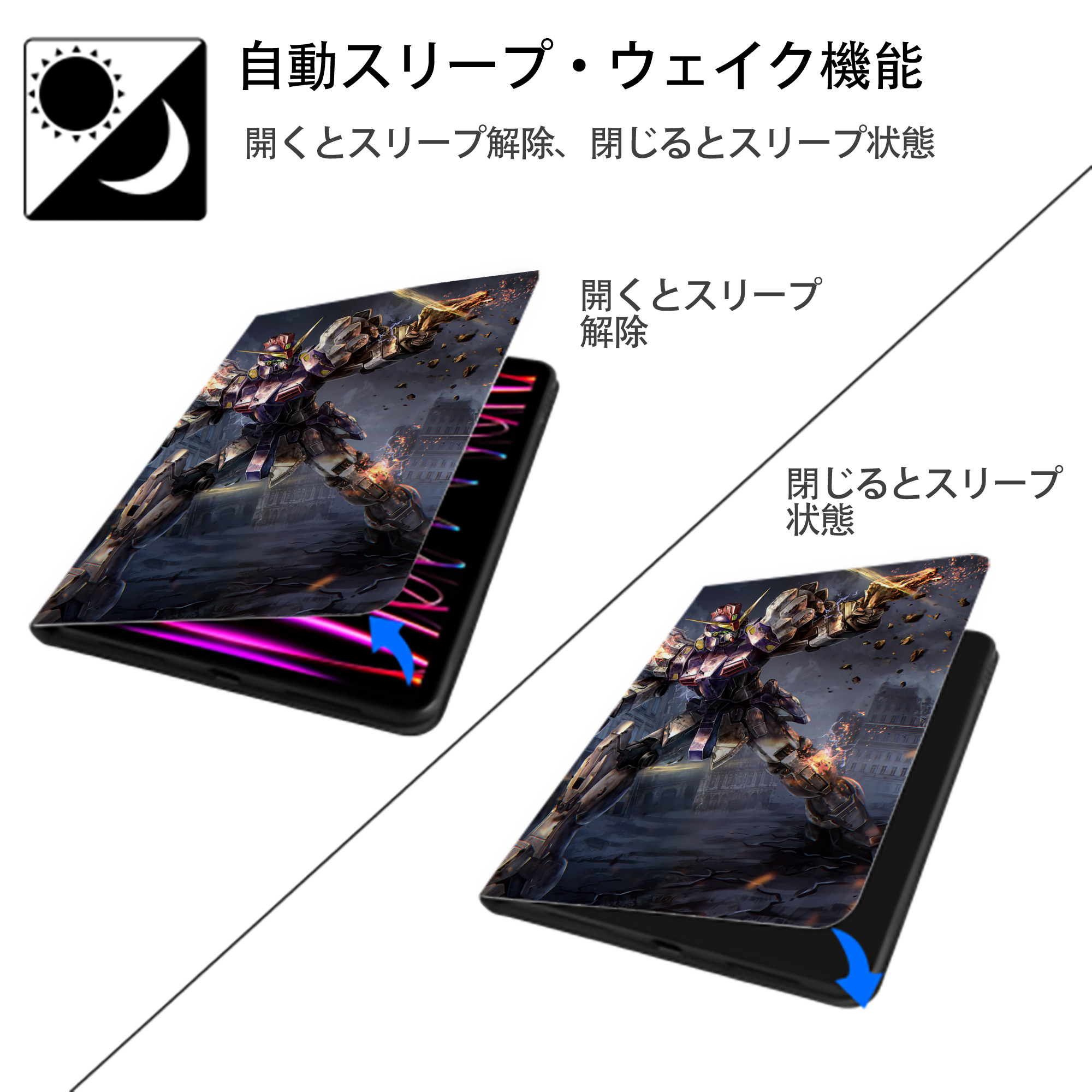 機動戦士ガンダム Mobile Suit Gundam IPad ケース ペン収納付き 三つ折りスタンド PUレザー×シリコン 対応機種9.5/10.5/10.9インチ