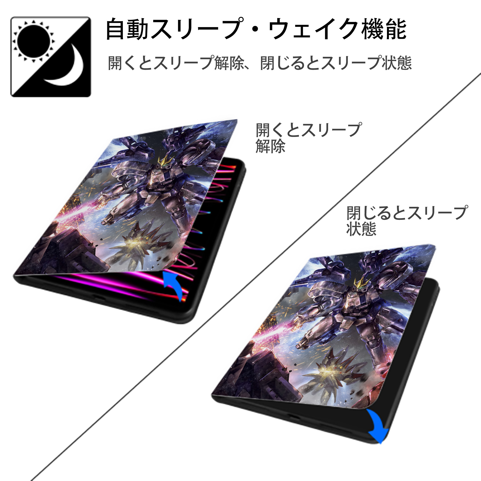 機動戦士ガンダム Mobile Suit Gundam IPad ケース ペン収納付き 三つ折りスタンド PUレザー×シリコン 対応機種9.5/10.5/10.9インチ