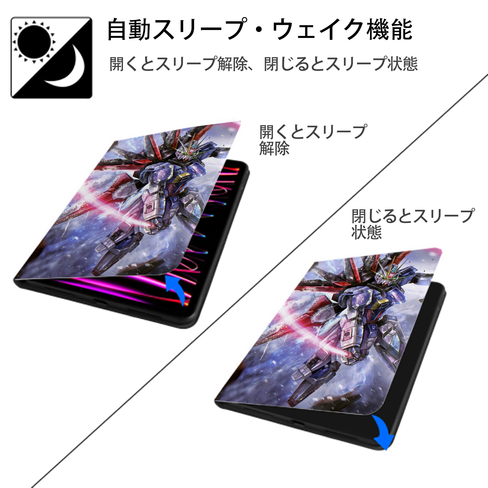 機動戦士ガンダム Mobile Suit Gundam IPad ケース ペン収納付き 三つ折りスタンド PUレザー×シリコン 対応機種9.5/10.5/10.9インチ