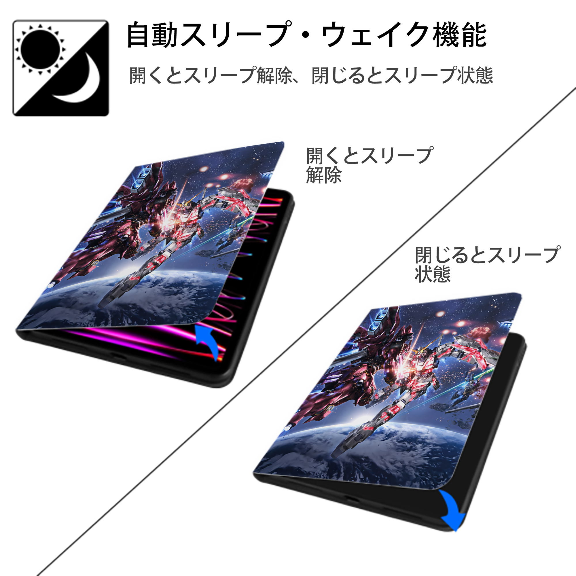 機動戦士ガンダム Mobile Suit Gundam IPad ケース ペン収納付き 三つ折りスタンド PUレザー×シリコン 対応機種9.5/10.5/10.9インチ