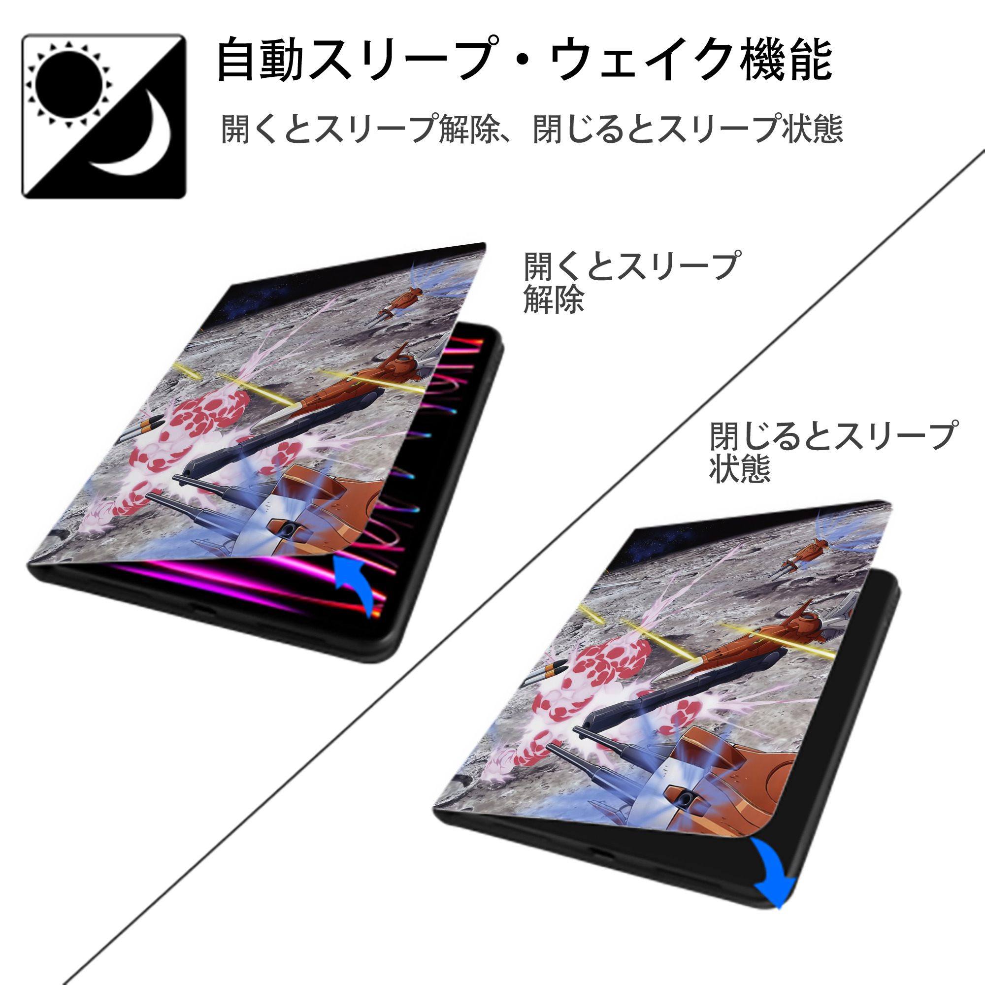 機動戦士ガンダム Mobile Suit Gundam IPad ケース ペン収納付き 三つ折りスタンド PUレザー×シリコン 対応機種9.5/10.5/10.9インチ