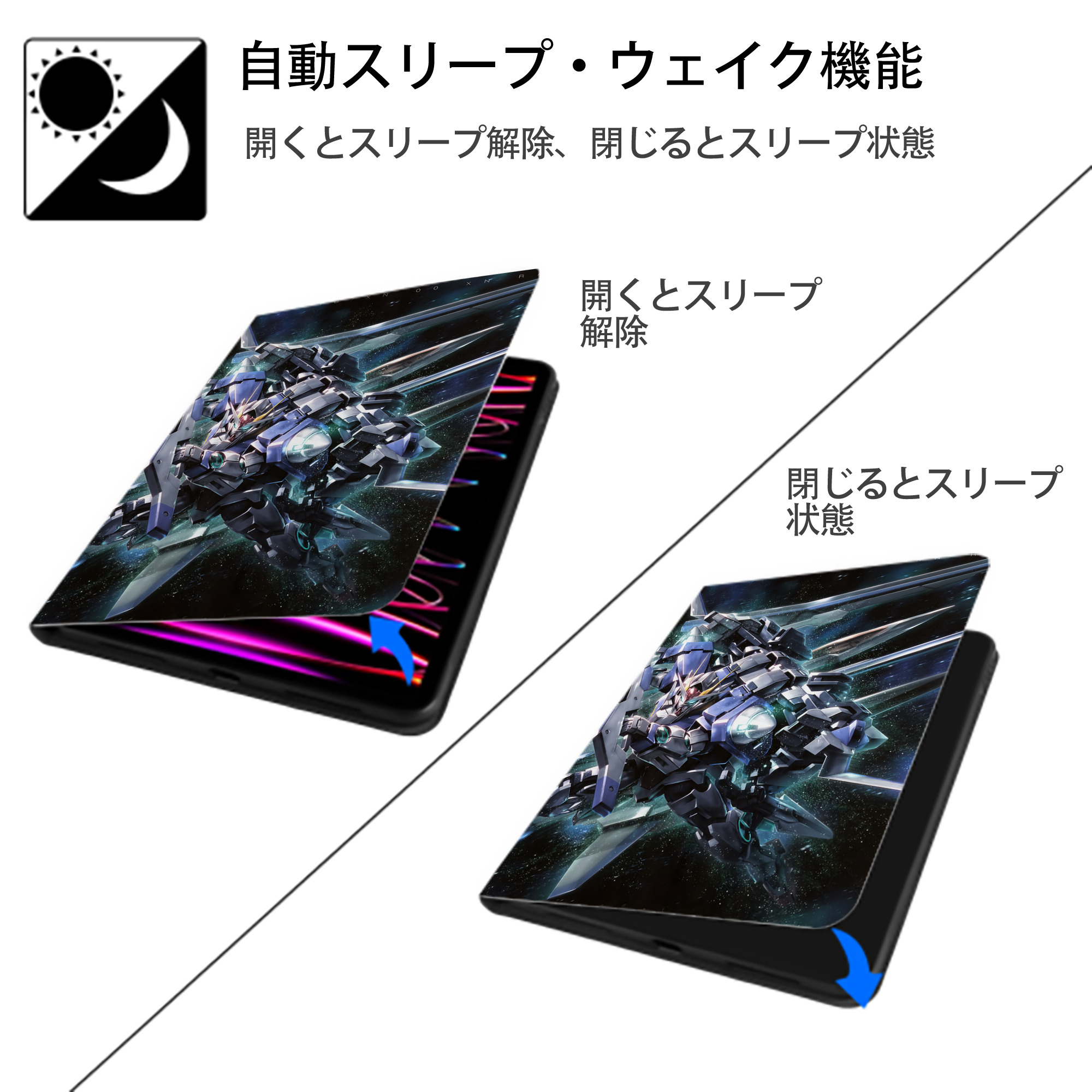 機動戦士ガンダム Mobile Suit Gundam IPad ケース ペン収納付き 三つ折りスタンド PUレザー×シリコン 対応機種9.5/10.5/10.9インチ