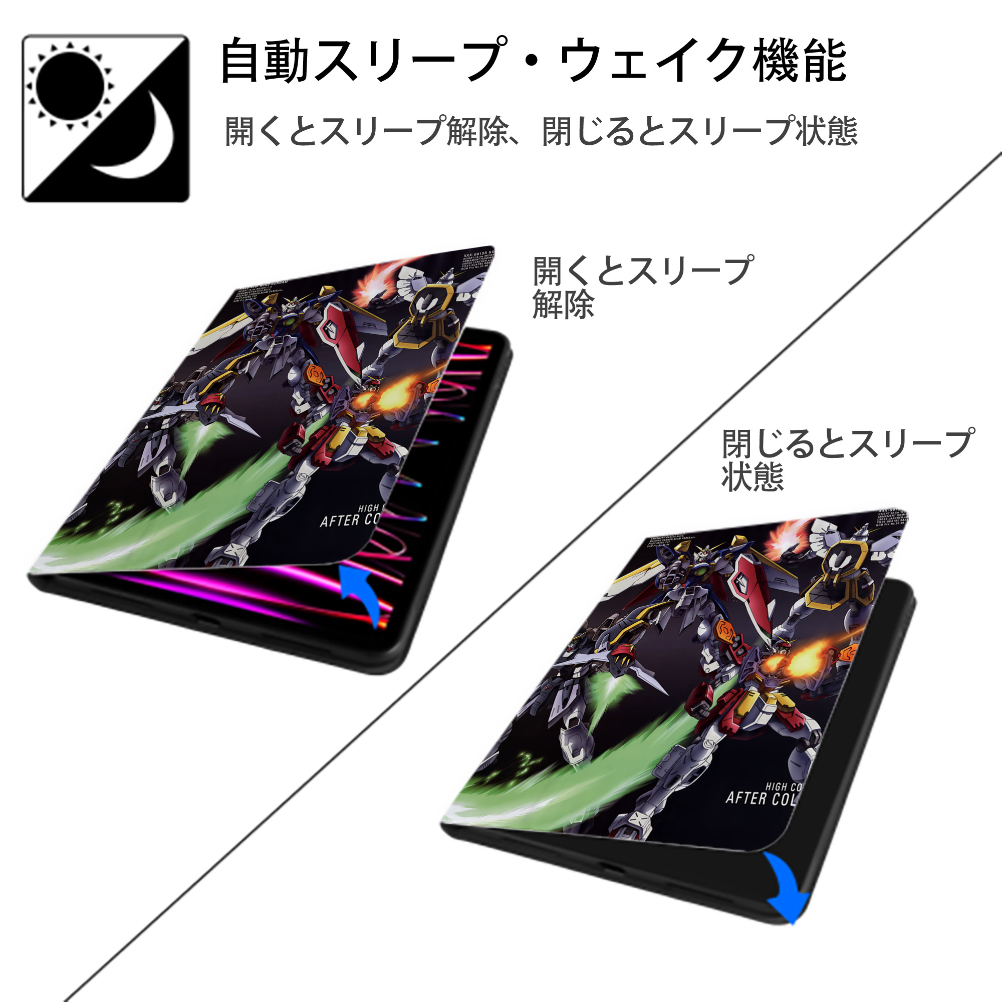 機動戦士ガンダム Mobile Suit Gundam IPad ケース ペン収納付き 三つ折りスタンド PUレザー×シリコン 対応機種9.5/10.5/10.9インチ