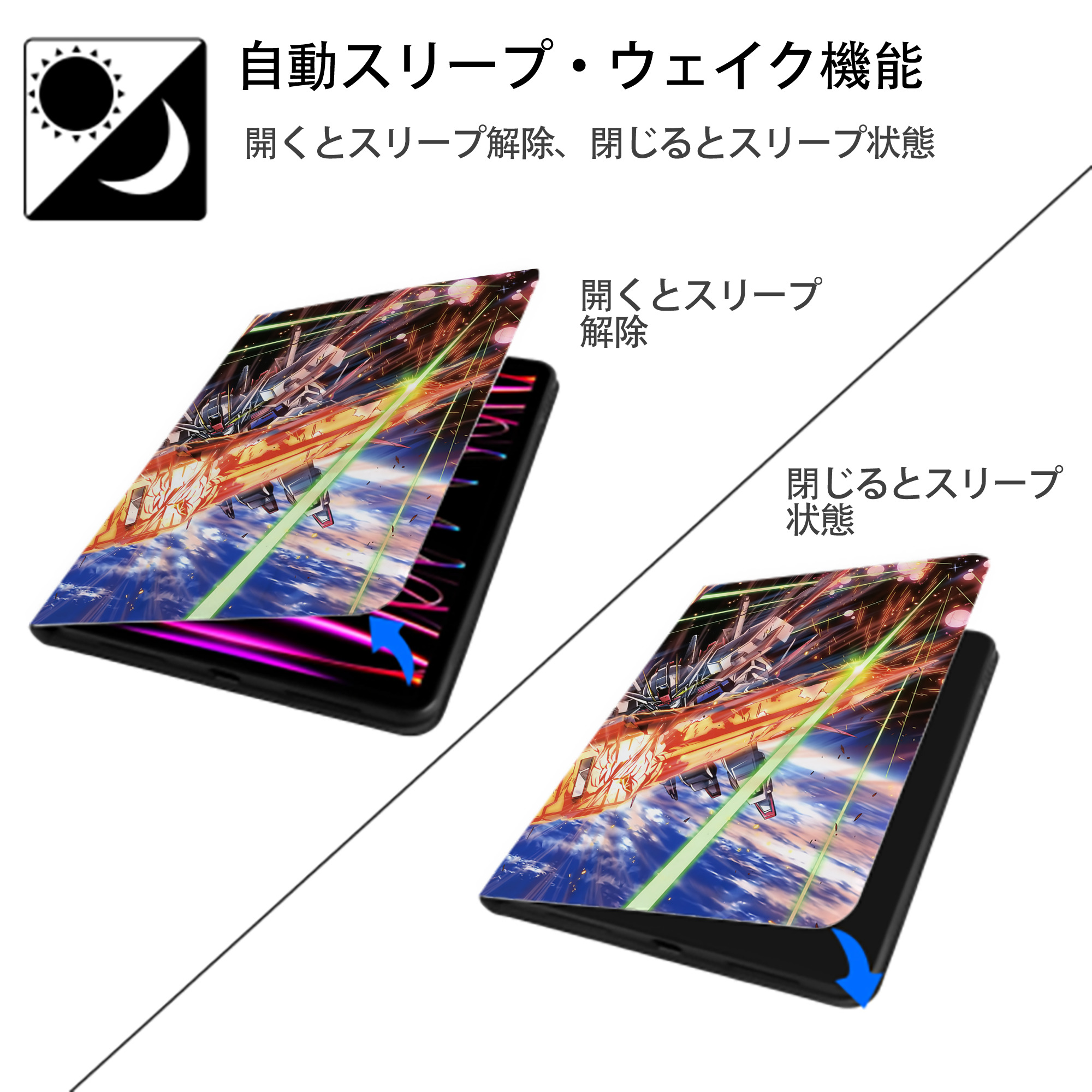 機動戦士ガンダム Mobile Suit Gundam IPad ケース ペン収納付き 三つ折りスタンド PUレザー×シリコン 対応機種9.5/10.5/10.9インチ