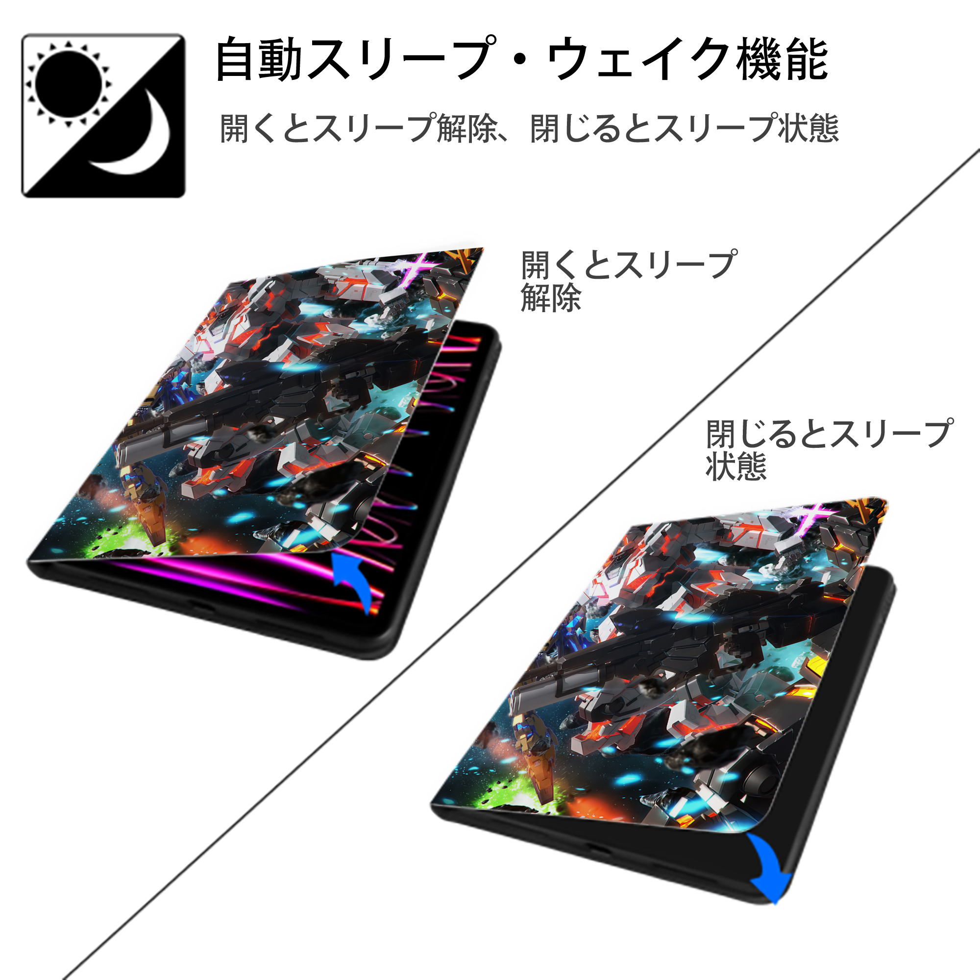 機動戦士ガンダム Mobile Suit Gundam IPad ケース ペン収納付き 三つ折りスタンド PUレザー×シリコン 対応機種9.5/10.5/10.9インチ