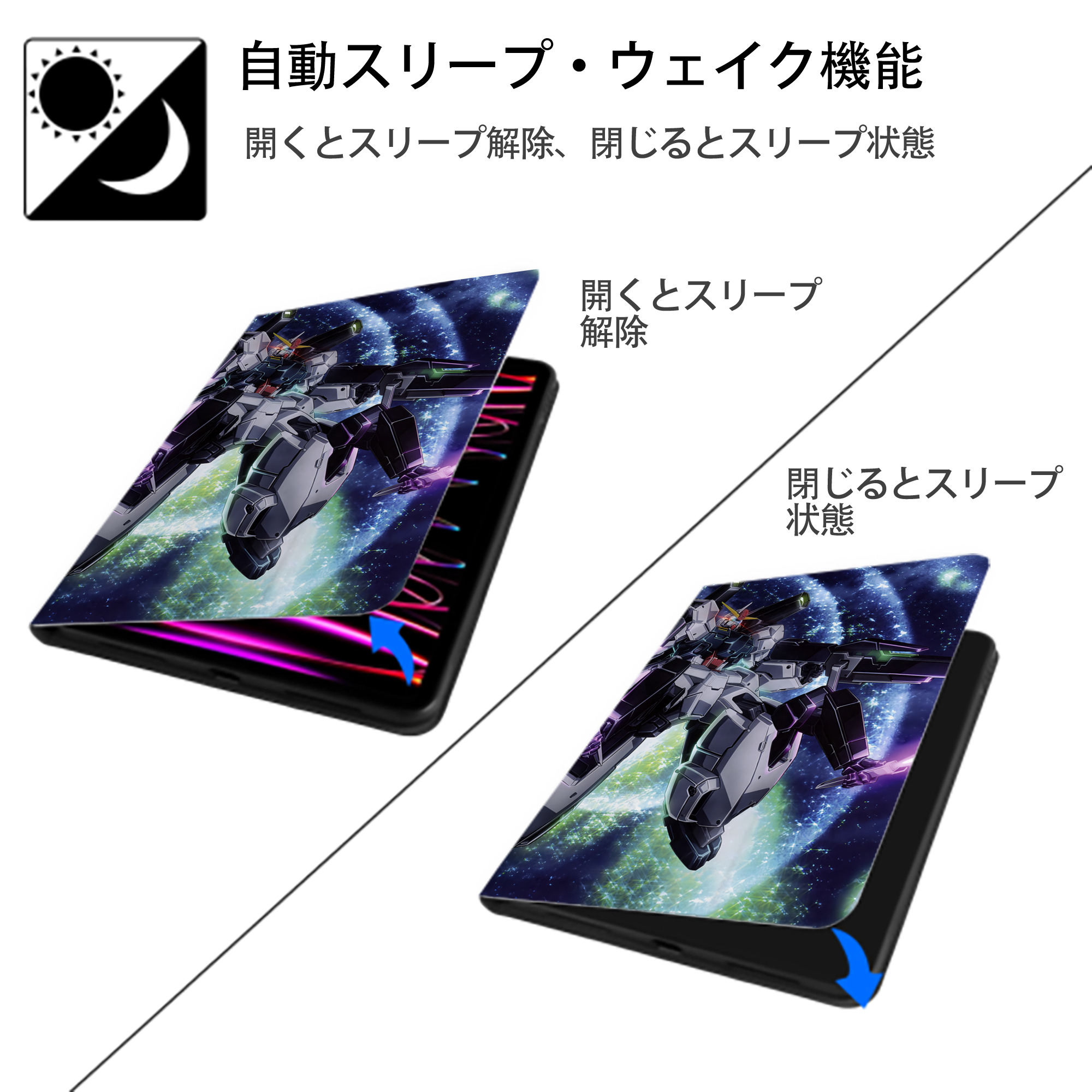 機動戦士ガンダム Mobile Suit Gundam IPad ケース ペン収納付き 三つ折りスタンド PUレザー×シリコン 対応機種9.5/10.5/10.9インチ