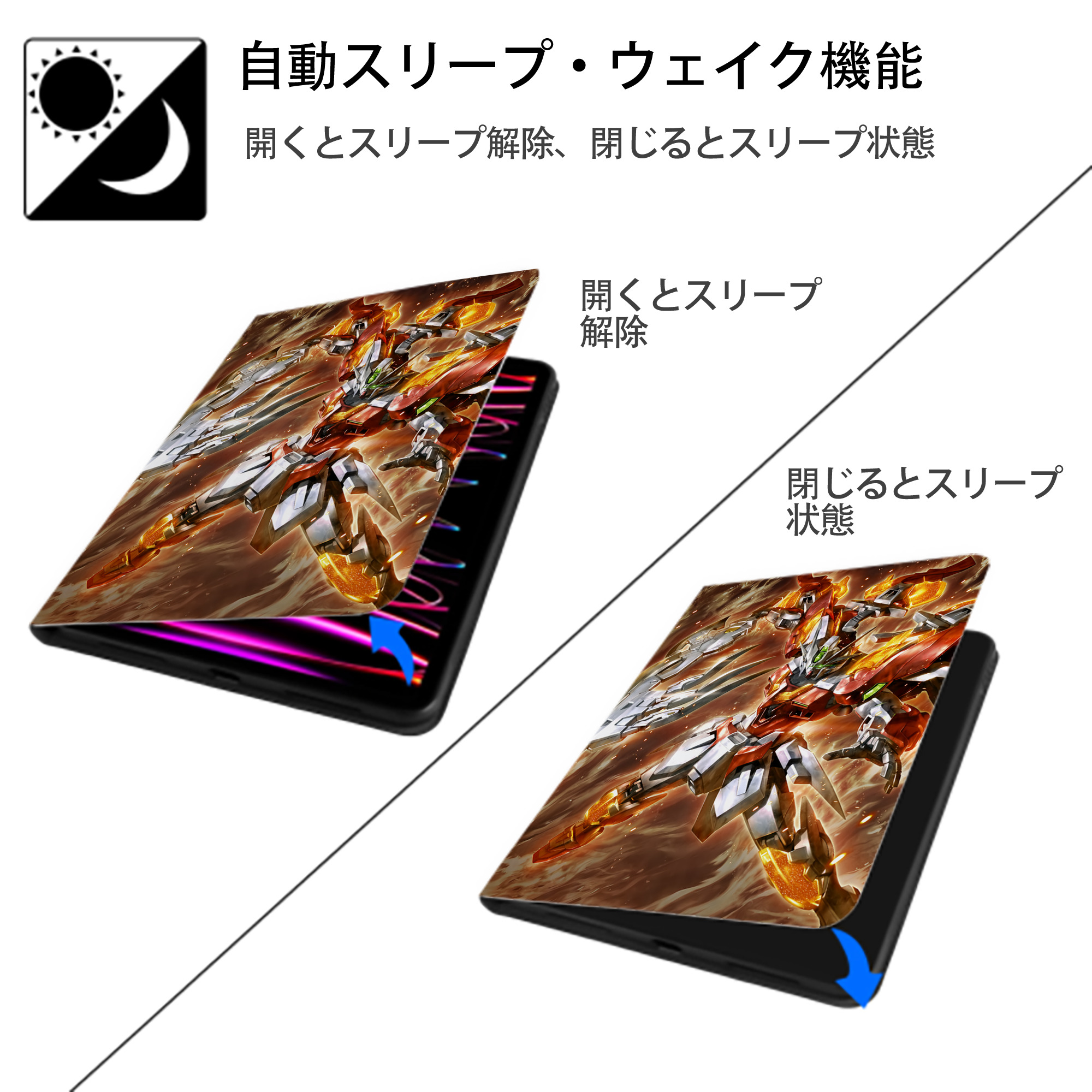 機動戦士ガンダム Mobile Suit Gundam IPad ケース ペン収納付き 三つ折りスタンド PUレザー×シリコン 対応機種9.5/10.5/10.9インチ